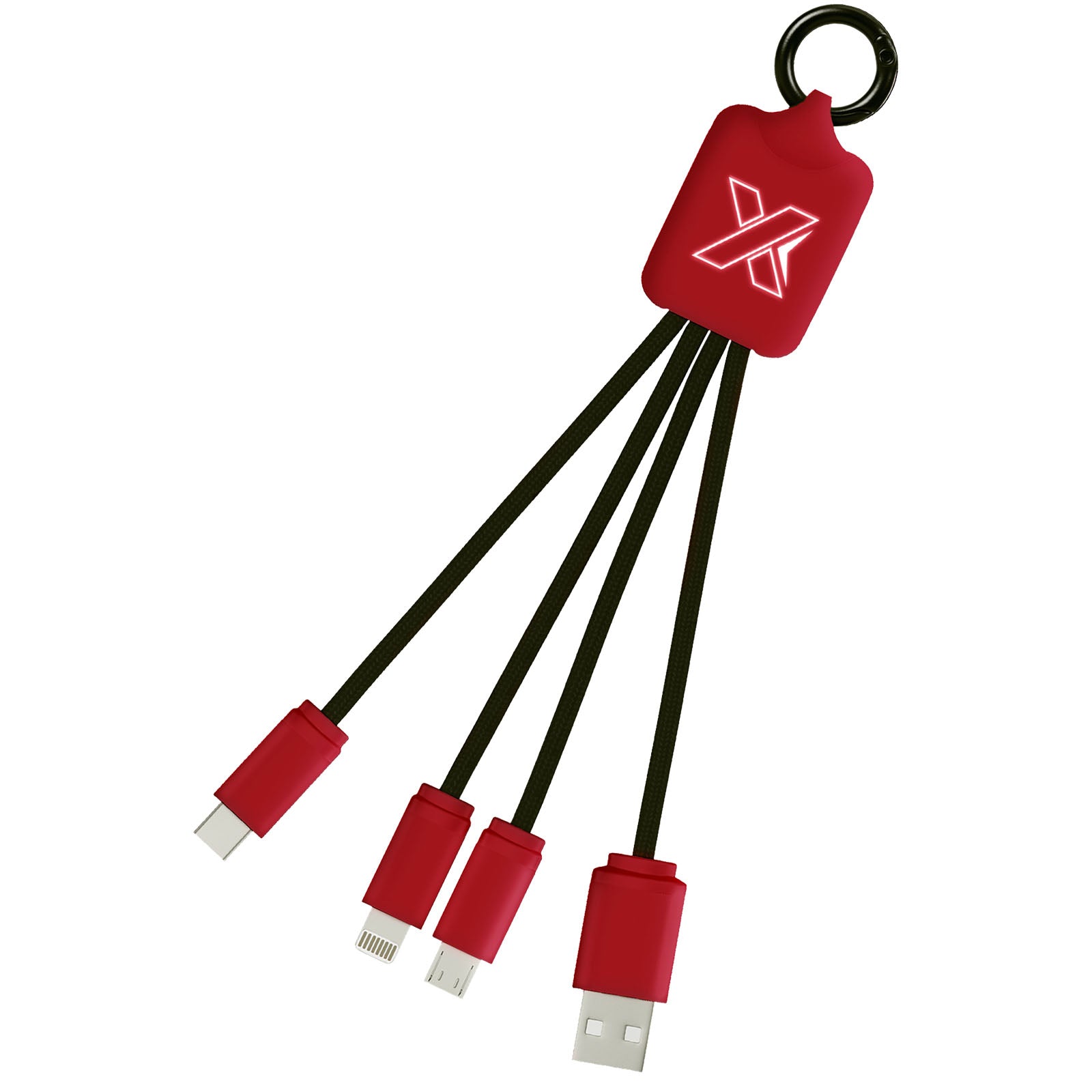 SCX.design C15 Quatro Ladekabel mit Leuchtlogo – Mittelrot und Schwarz