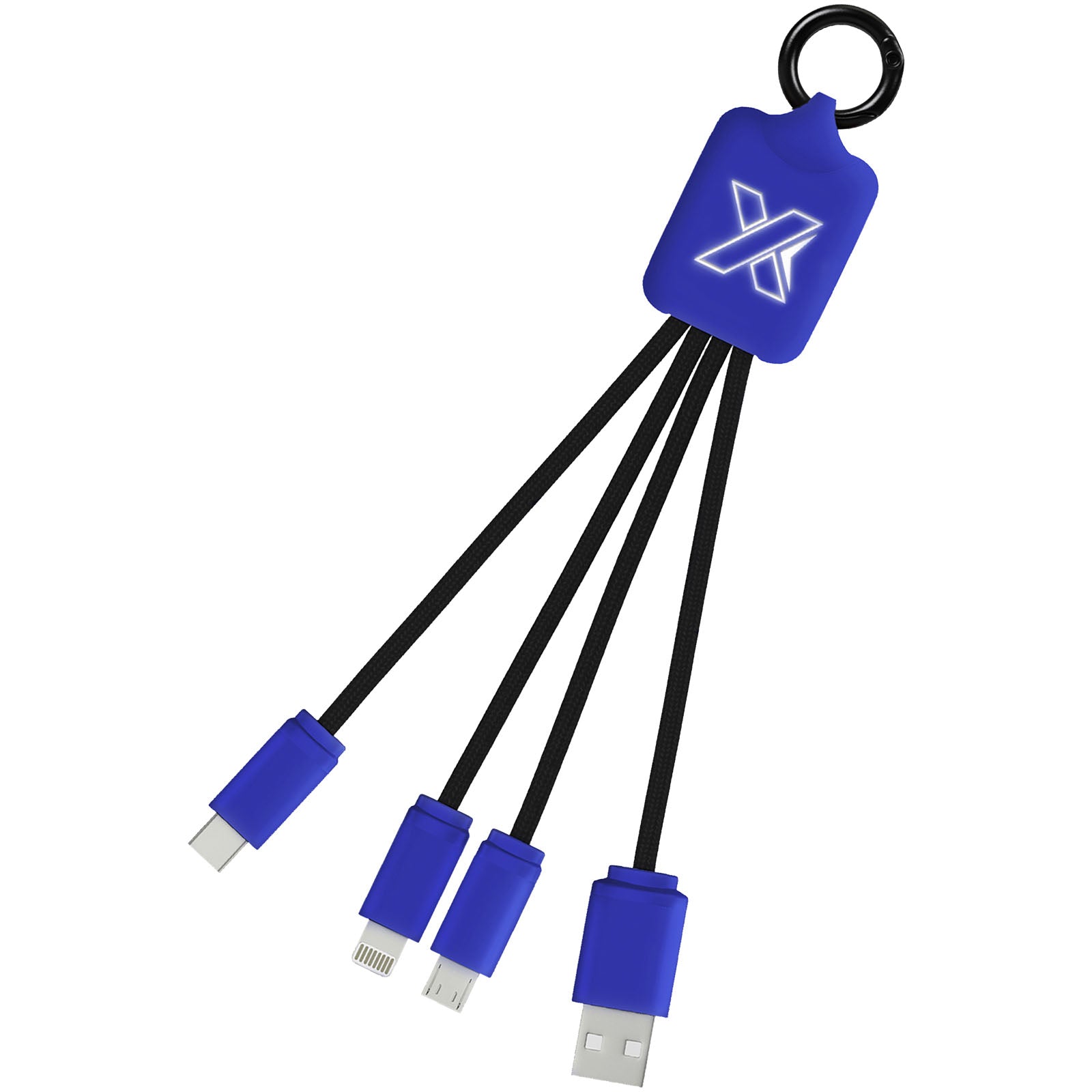 SCX.design C15 Quatro Ladekabel mit Leuchtlogo – Reflexblau und Schwarz