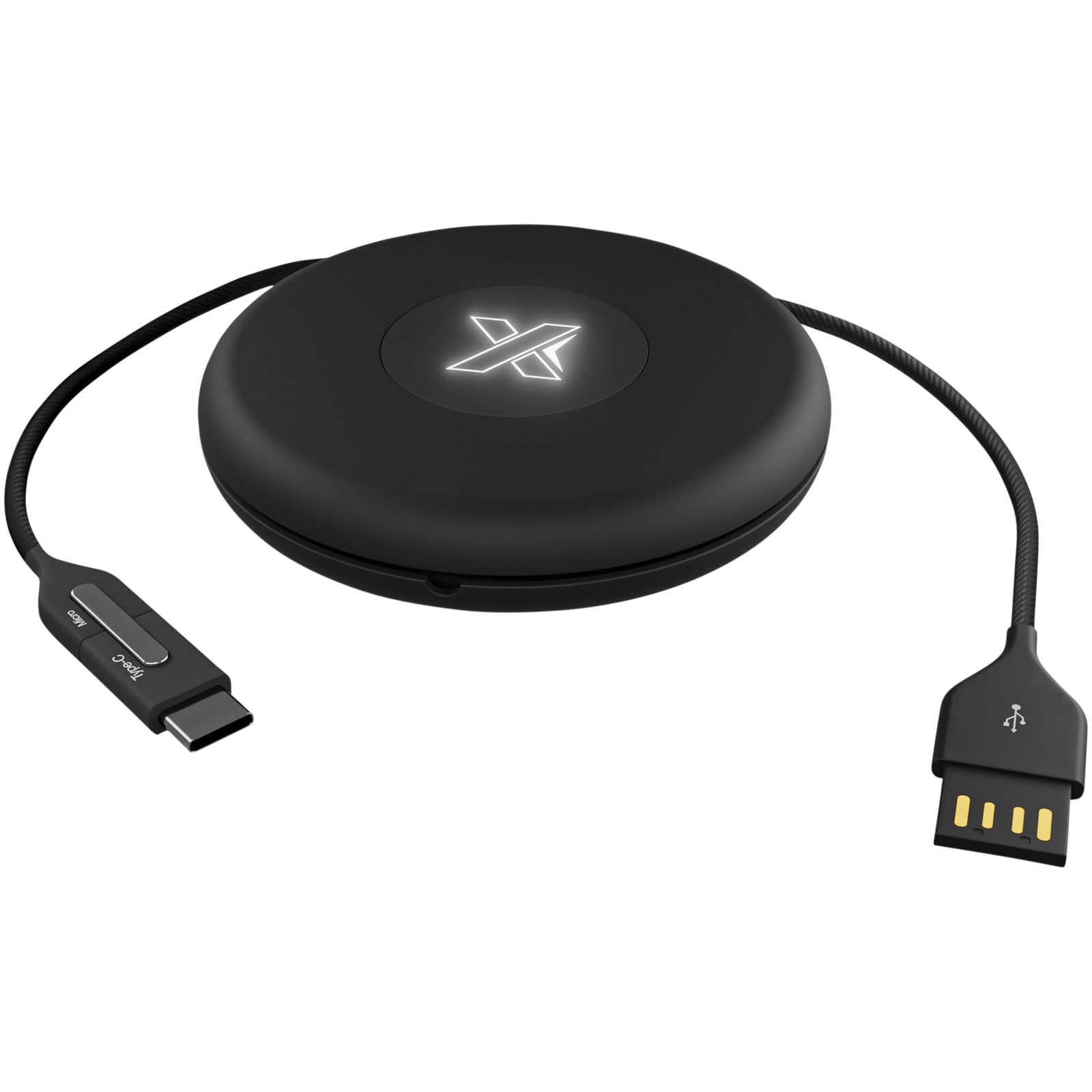 SCX.design C18 3-in-1 Travel Ladekabel mit Leuchtlogo – Schwarz