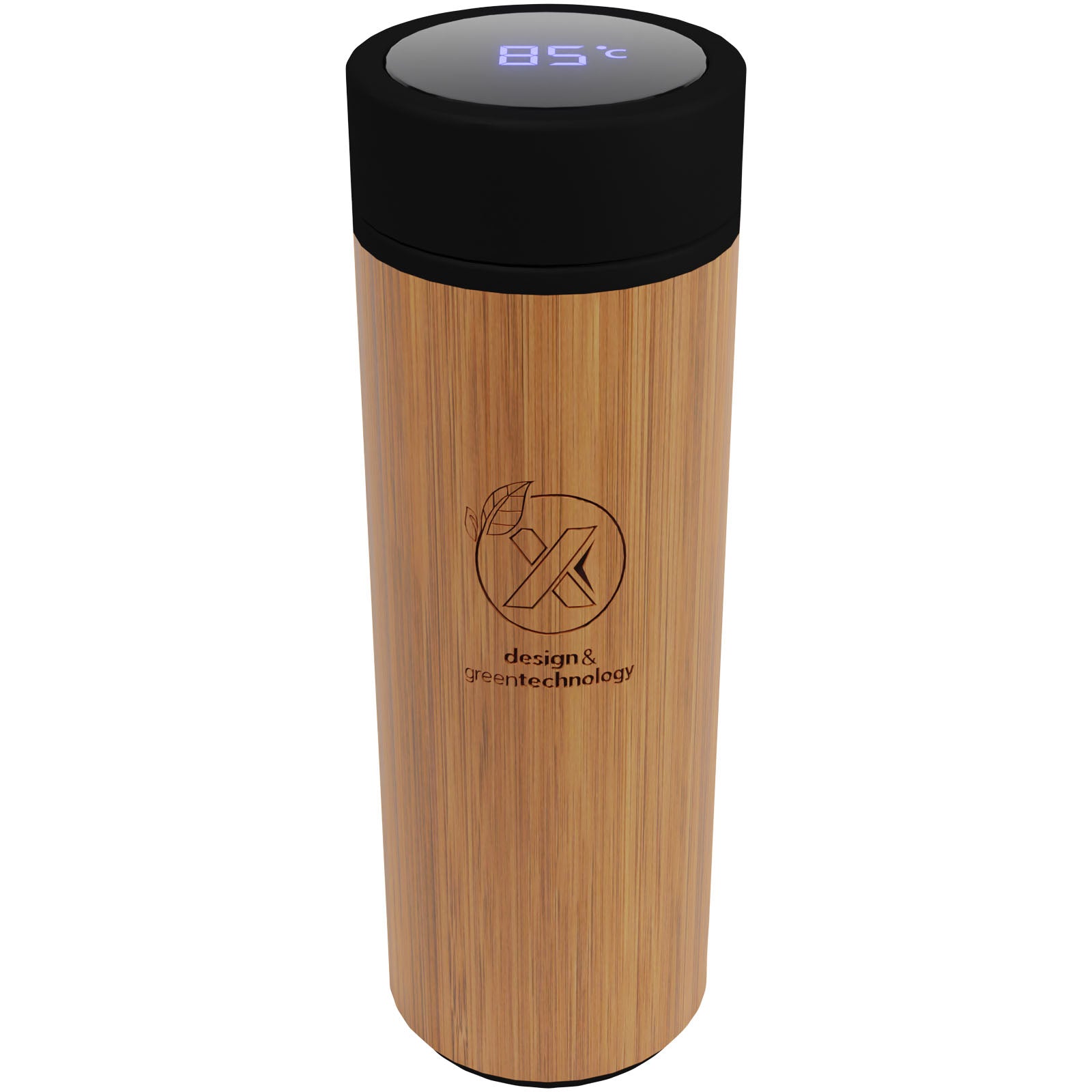 SCX.design D11 500 ml Smart Flasche  aus Bambus mit Leuchtlogo – Holz