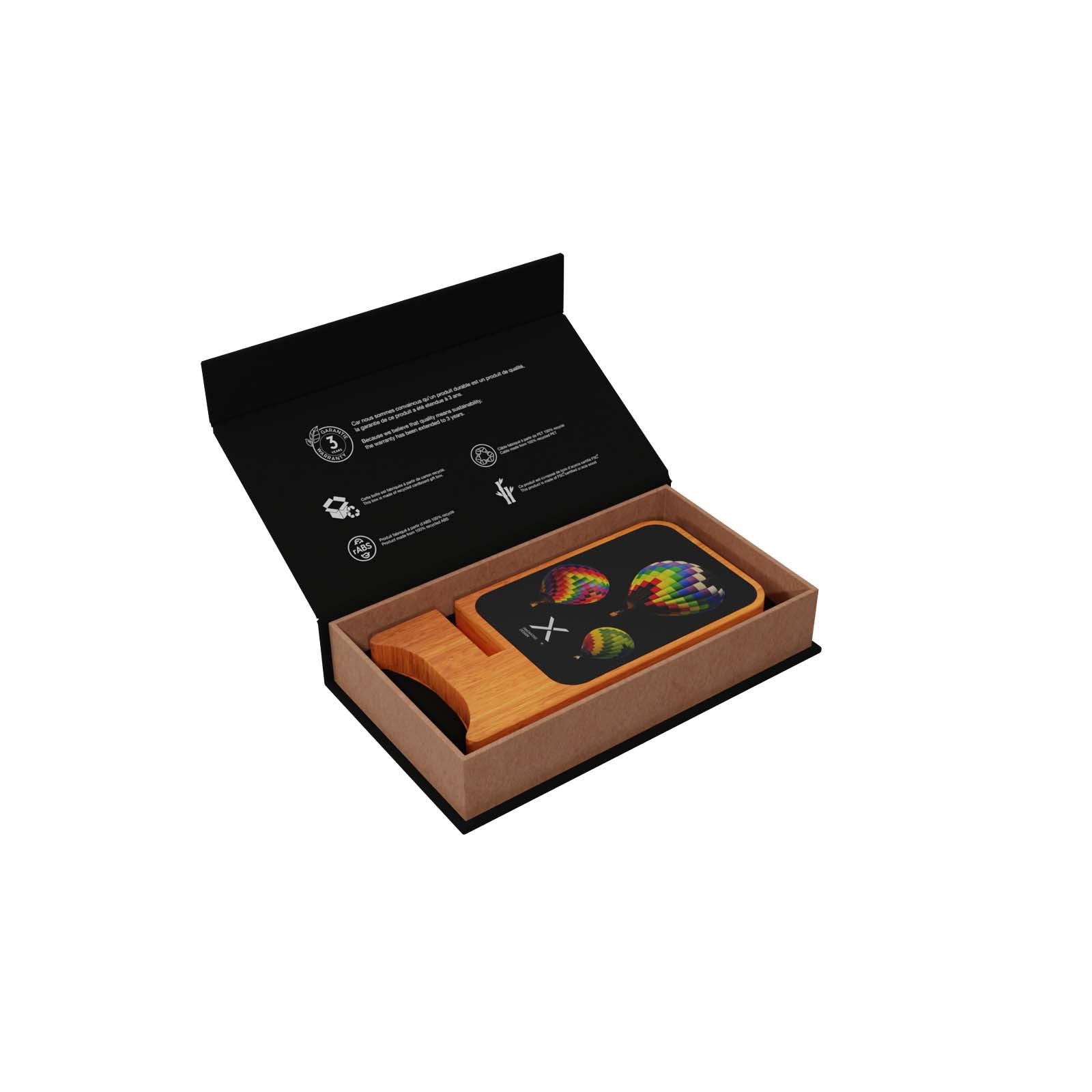 SCX.design W16 kabelloser 15-Watt-Ladeständer aus Holz mit Leuchtlogo