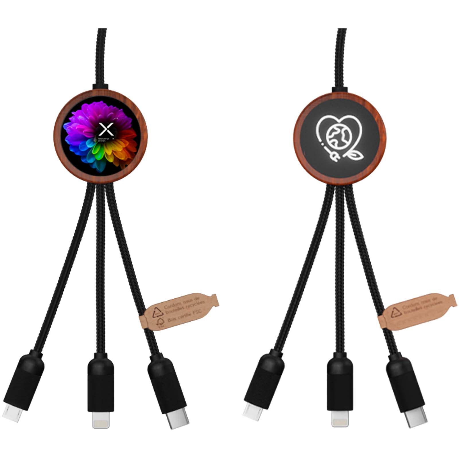 SCX.design C37 40W 5-in-1 rPET Ladekabel in rundem Bambusgehäuse mit Leuchtlogo – Holz