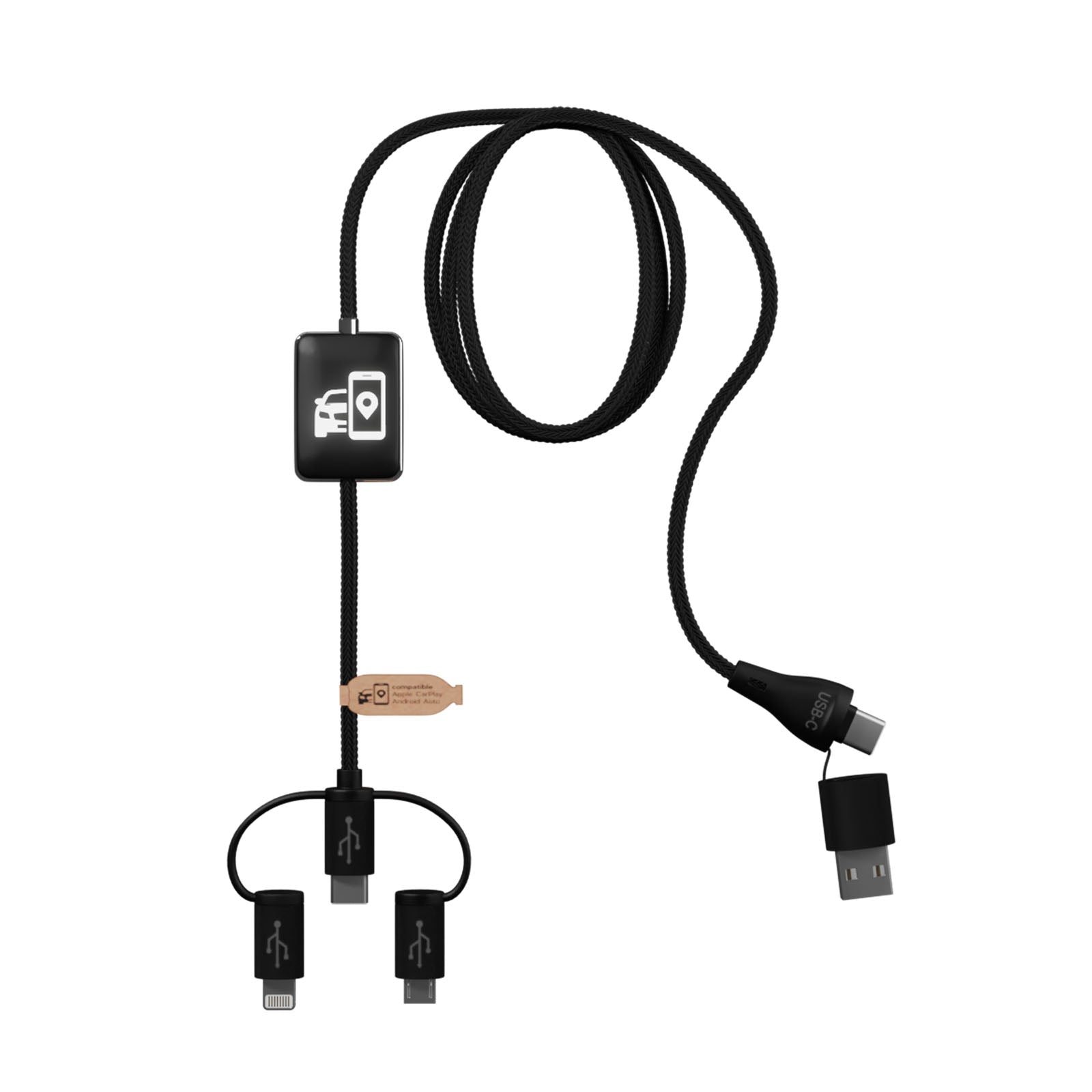 SCX.design C48 CarPlay 5-in-1 Ladekabel mit Leuchtlogo – Schwarz
