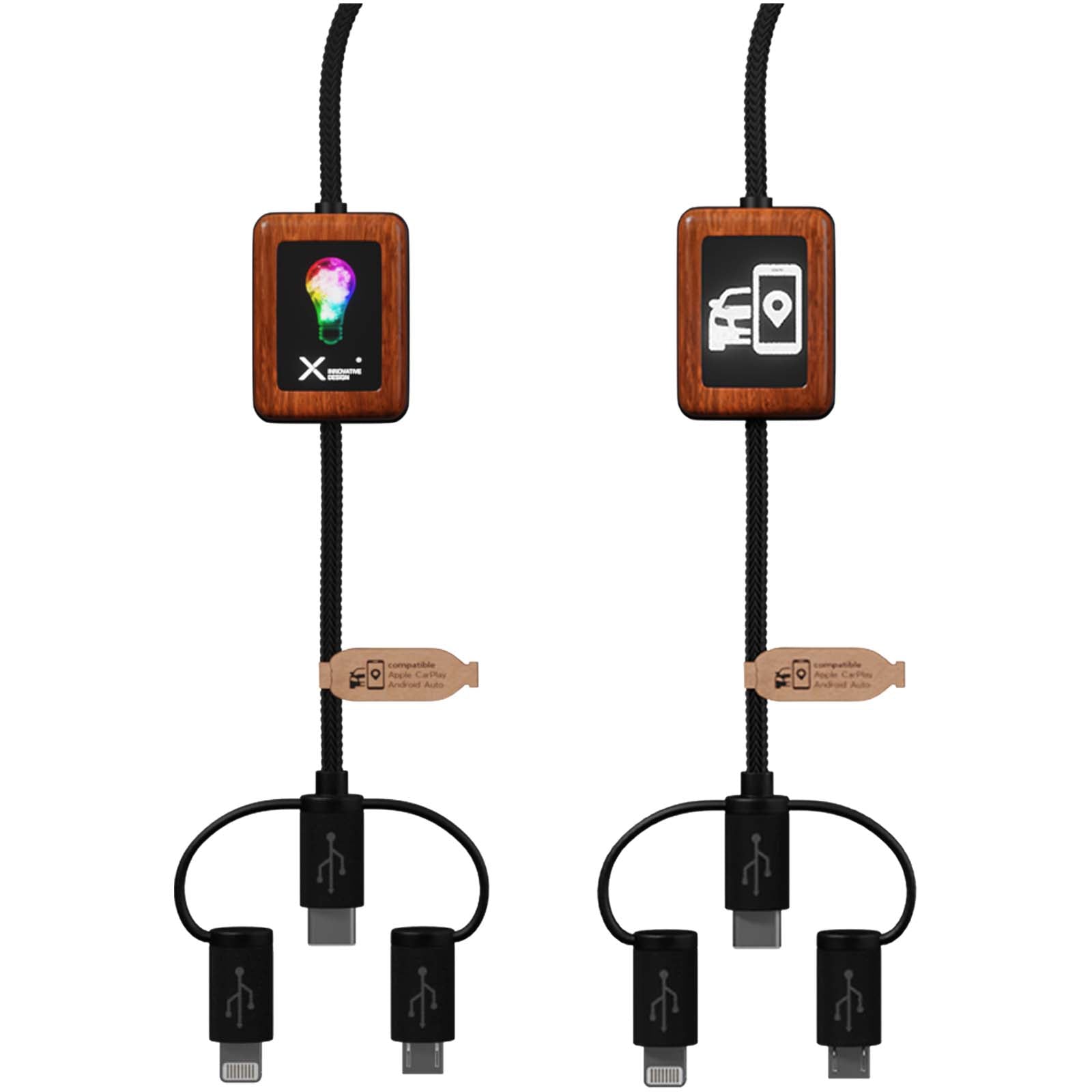 SCX.design C46 5-in-1 CarPlay-Kabel mit Leuchtlogo – Schwarz