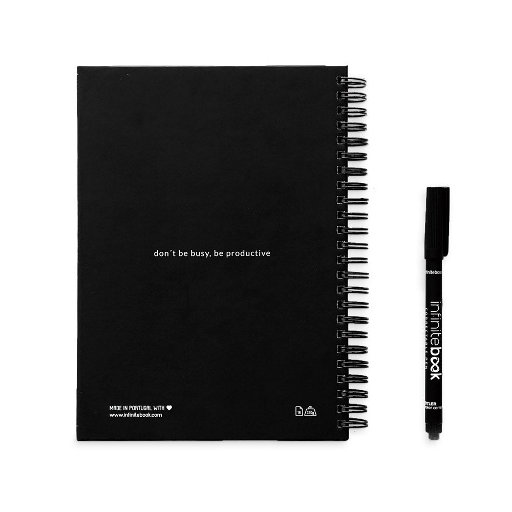 STARTER KIT INFINITE PLANNER A5. Set bestehend aus einem "Infinity Tagebuch", Reinigungsset, Marker und Markerhalter – zusätzliche Ansicht