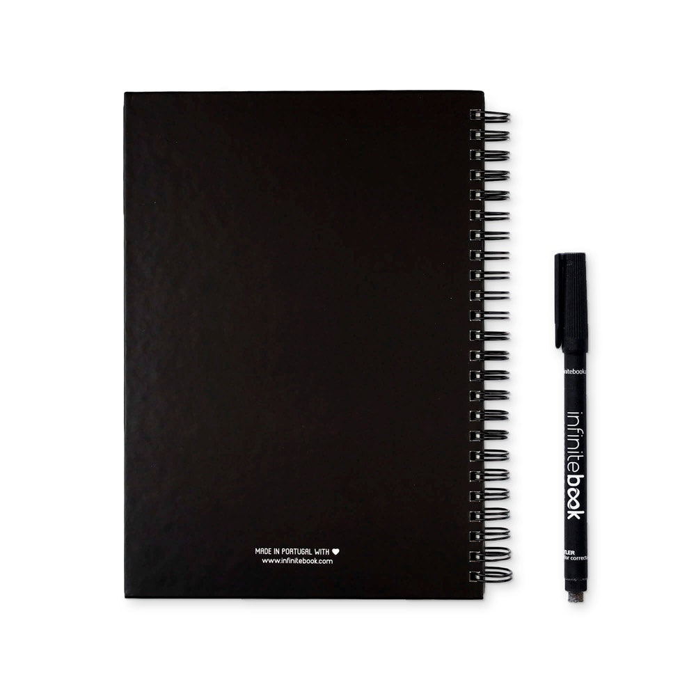 STARTER KIT INFINITEBOOK A5. Kit bestehend aus einem "Infinitebook", Reinigungsset, Marker und Markerhalter – zusätzliche Ansicht