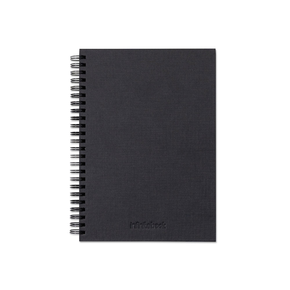 STARTER KIT INFINITEBOOK A5 PLANNER TEXTURE. Set bestehend aus einem Infinitebook mit Hardcover, einem Reinigungsset, einem Marker und einem Halter für Kugelschreiber – zusätzliche Ansicht