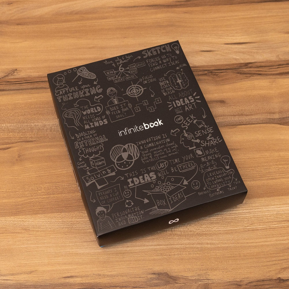 STARTER KIT INFINITEBOOK A5 PLANNER TEXTURE. Set bestehend aus einem Infinitebook mit Hardcover, einem Reinigungsset, einem Marker und einem Halter für Kugelschreiber – zusätzliche Ansicht