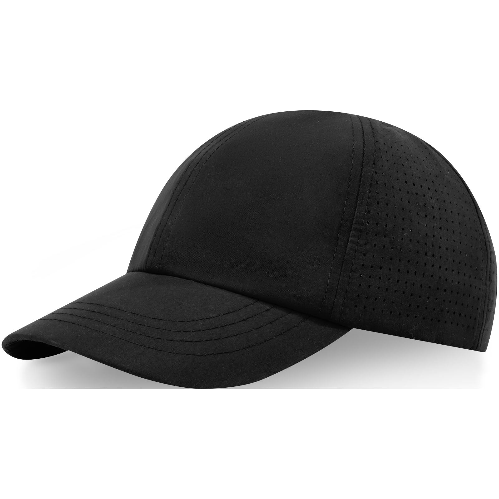 Mica 110 g/m² GRS recycelte Cool Fit Kappe mit sechs Segmenten – Schwarz