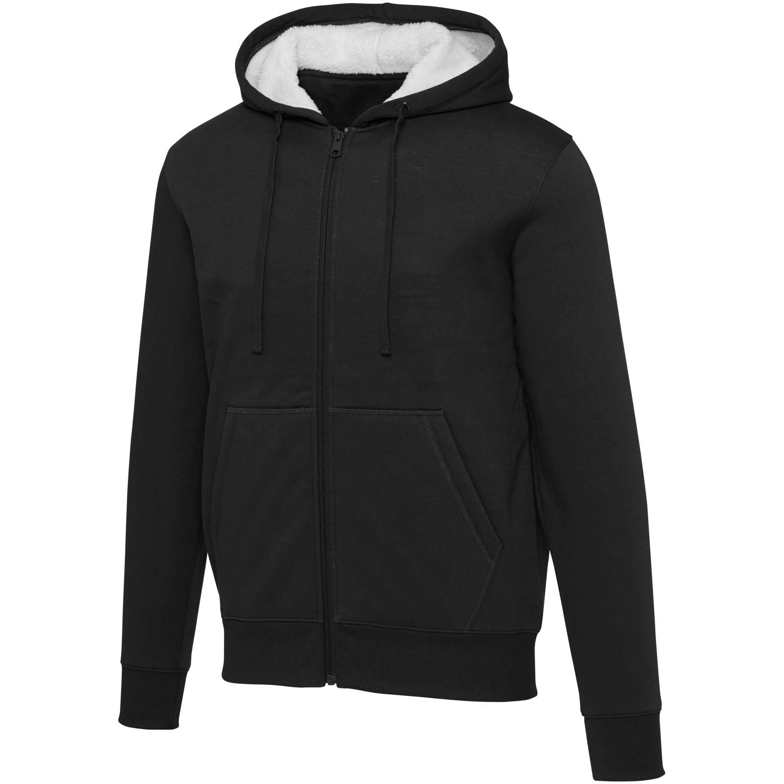 Natron 320 g/m² Sherpa-Kapuzenjacke mit Reißverschluss – Schwarz – XXS