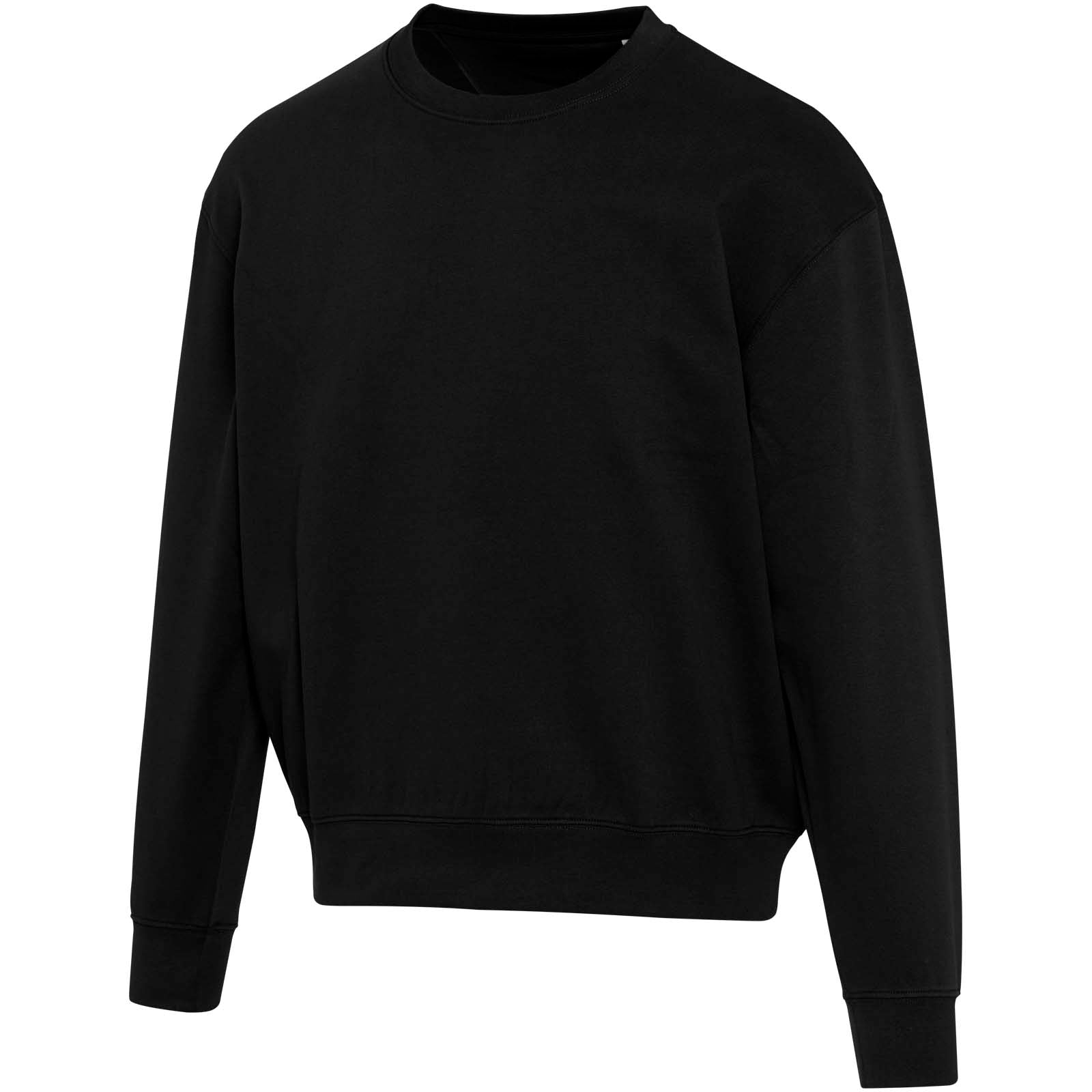 Boris Oversize Sweatshirt mit Rundhalsausschnitt aus recycelter 280 g/m2 Bio Baumwolle (OCS), unisex – Schwarz – 3XS