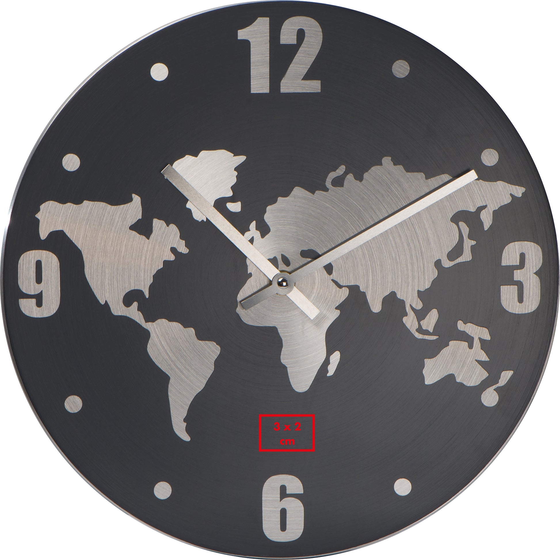 Wanduhr aus Aluminium mit Weltkarte BALTASAR
