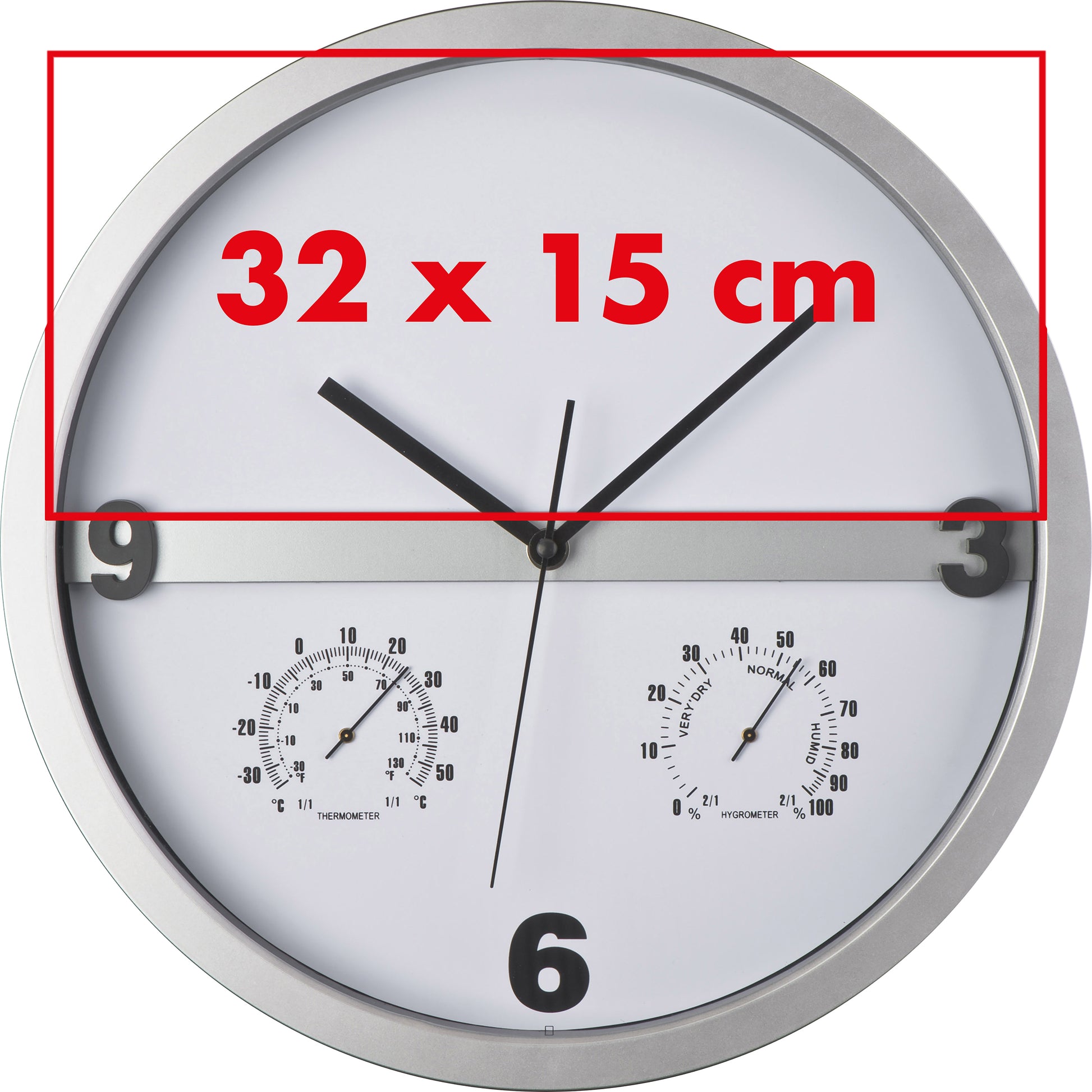 Wanduhr mit Hygro - und Thermometer, halbes Display bedruckbar ERICH