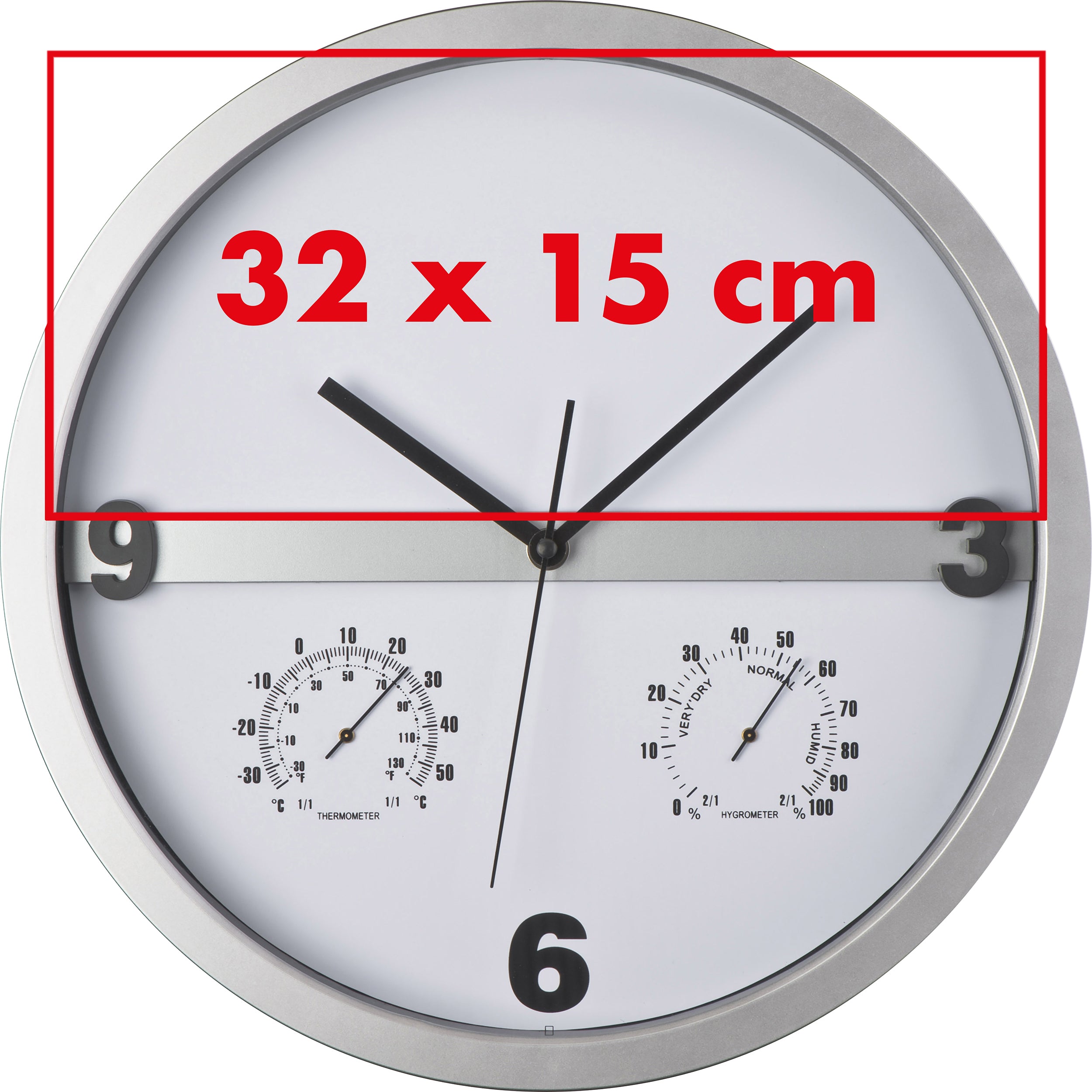 Wanduhr mit Hygro - und Thermometer, halbes Display bedruckbar ERICH