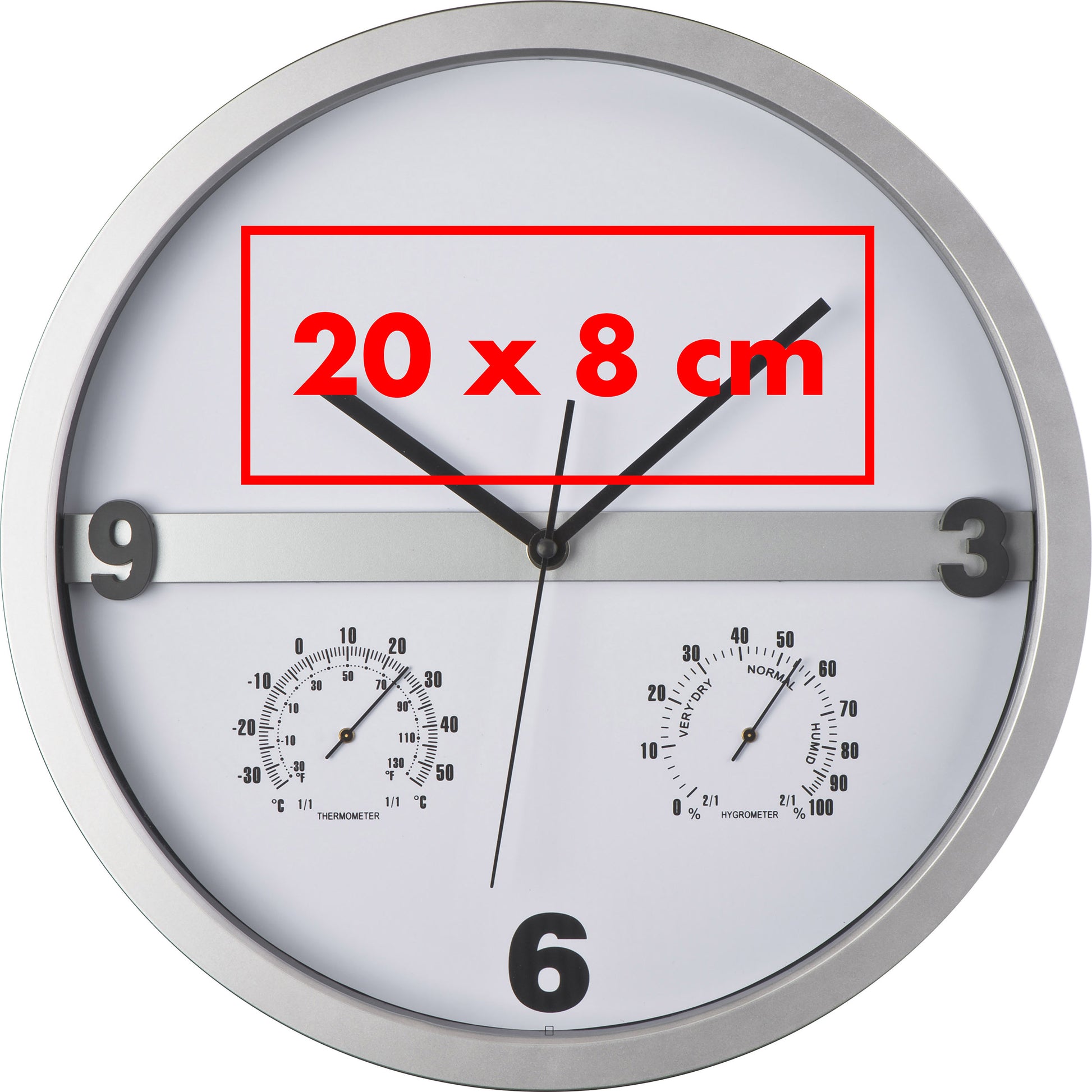 Wanduhr mit Hygro - und Thermometer, halbes Display bedruckbar ERICH