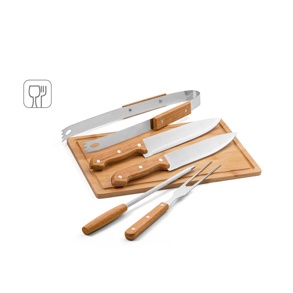 FLARE. Grill-Set aus Holz und Edelstahl, 5-teilig
