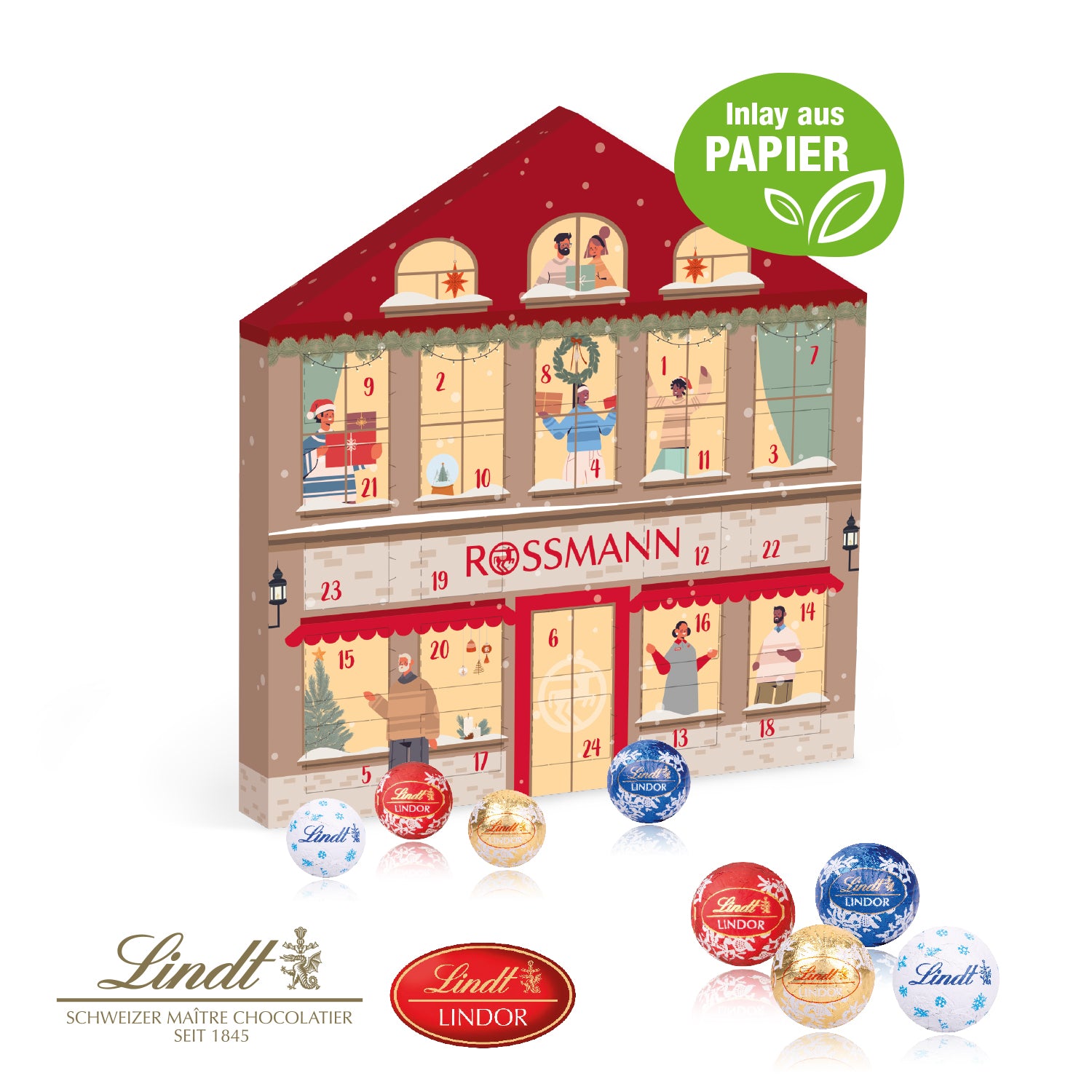 Adventskalender-Weihnachtshaus mit Lindt Minis – Produktansicht