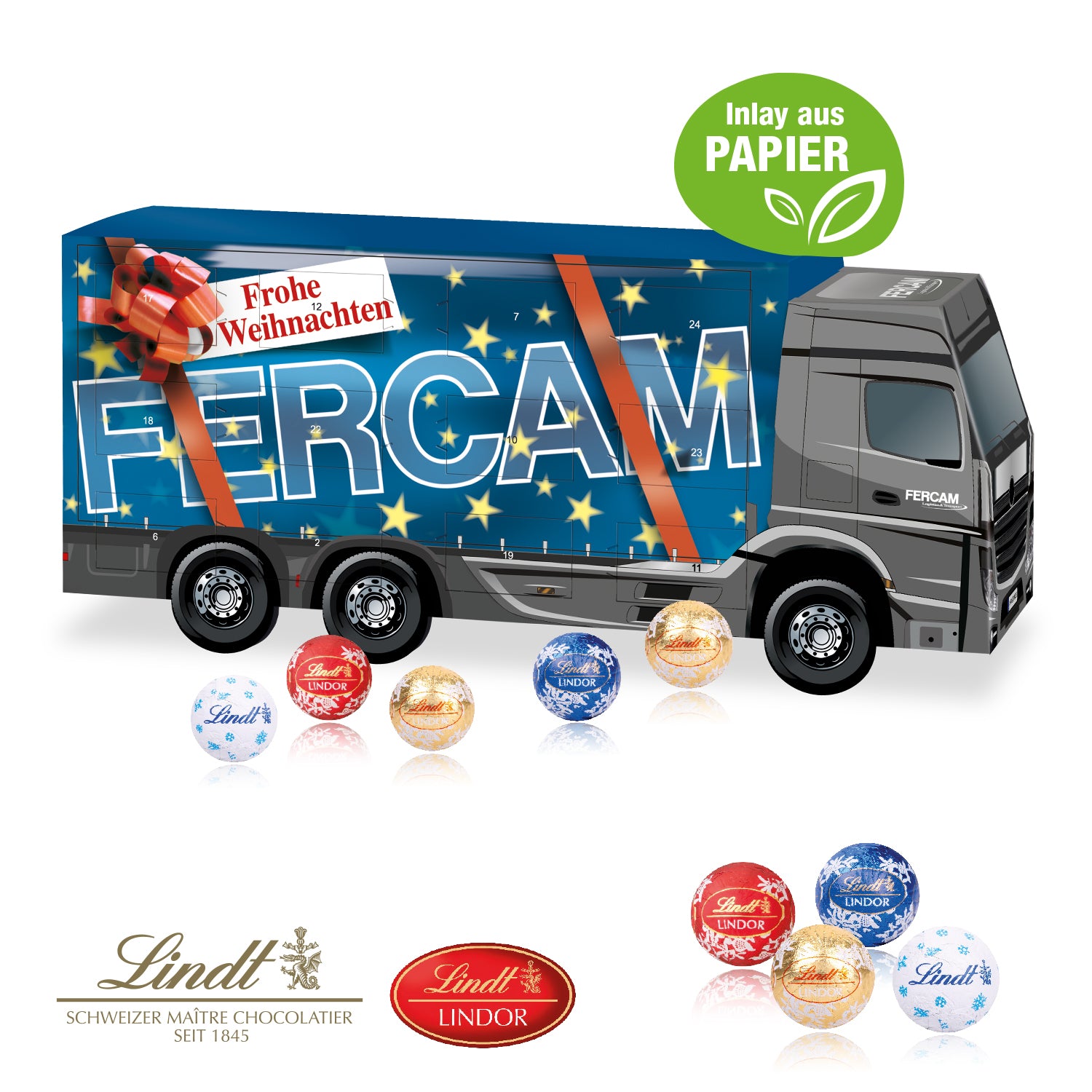3D-Adventskalender LKW mit Lindt Schokolade – Produktansicht