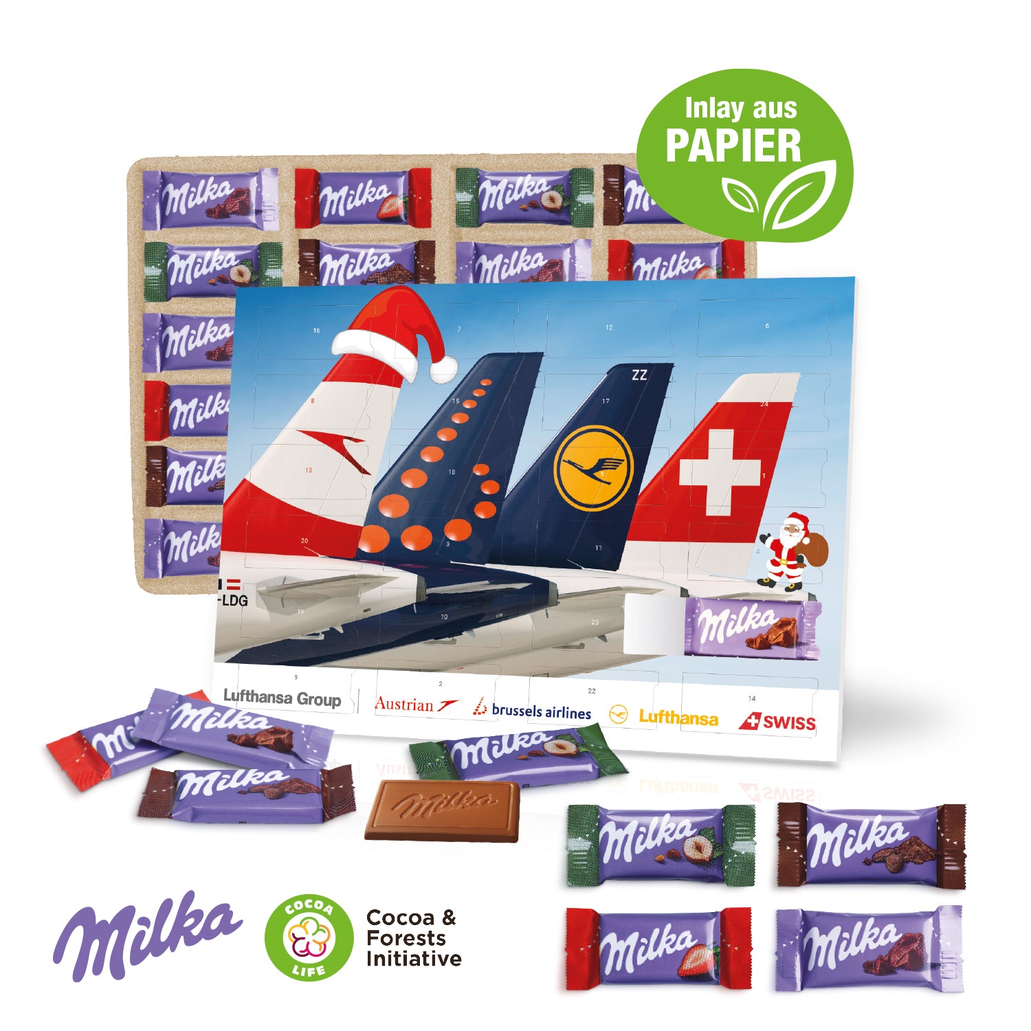 Tisch-Adventskalender mit Milka Schokolade – mit Papier-Inlay – Produktansicht