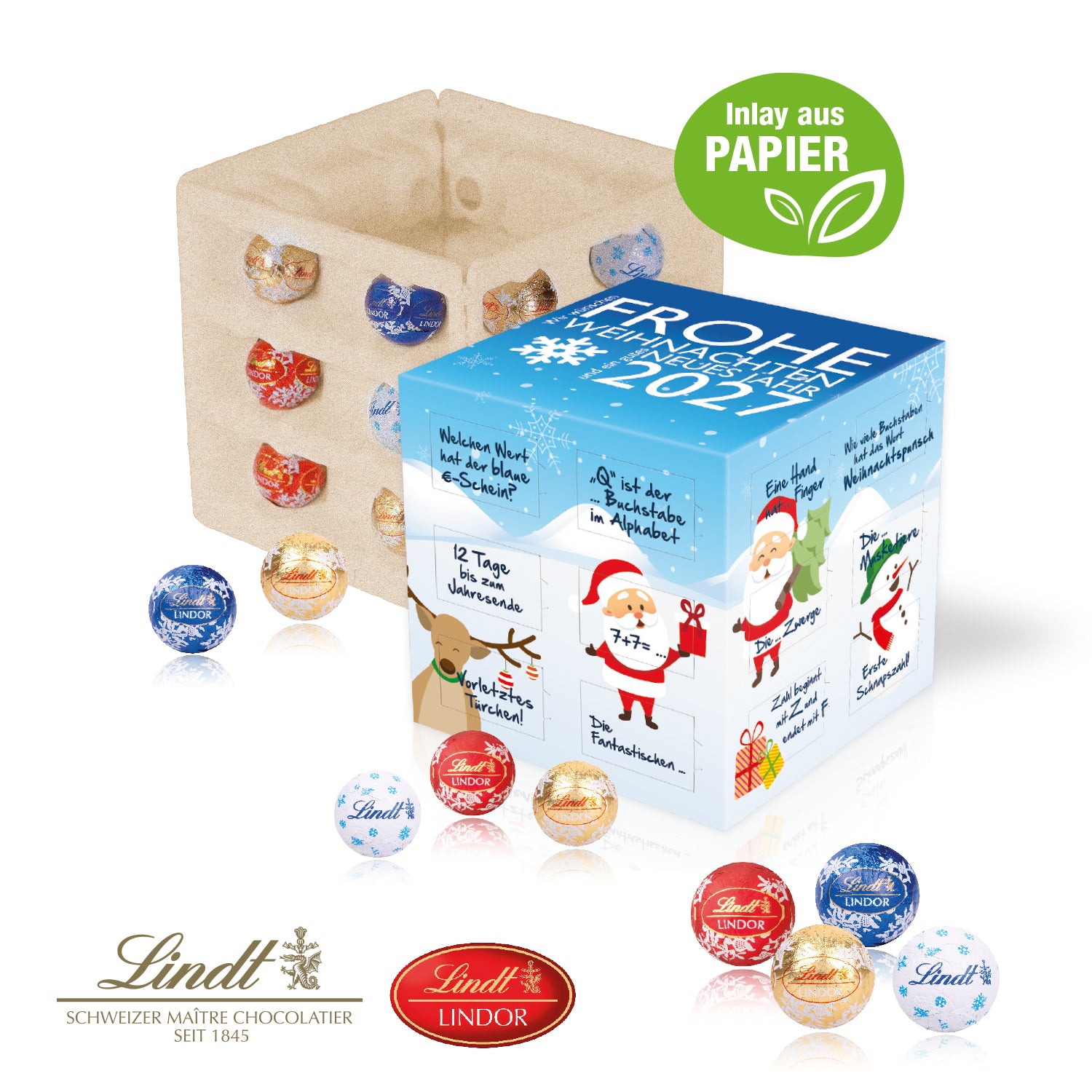 Adventskalender Lindt Cube mit Papier-Inlay – Produktansicht