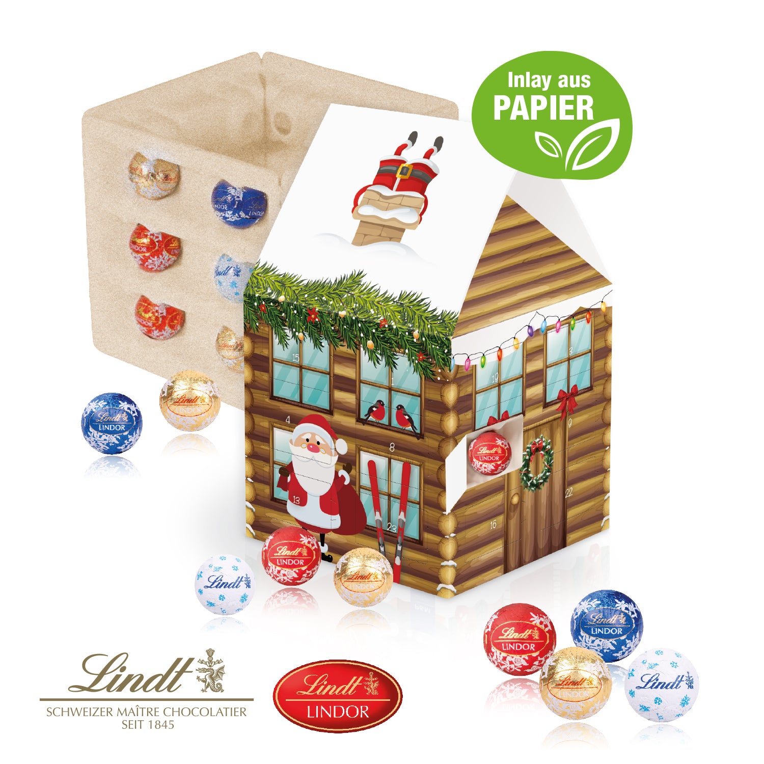 Adventshaus Edition mit Lindt Schokolade mit Papier-Inlay – Produktansicht