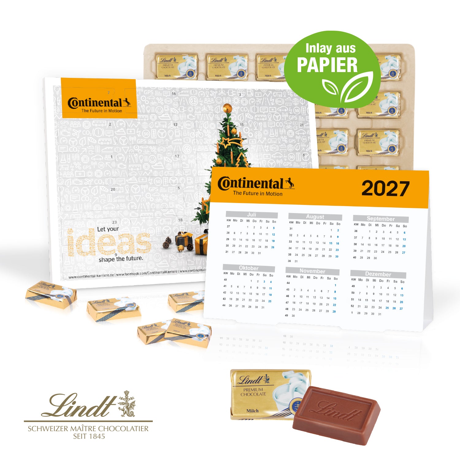2-in-1 Adventskalender mit Lindt Schokolade und Jahresplaner – Produktansicht