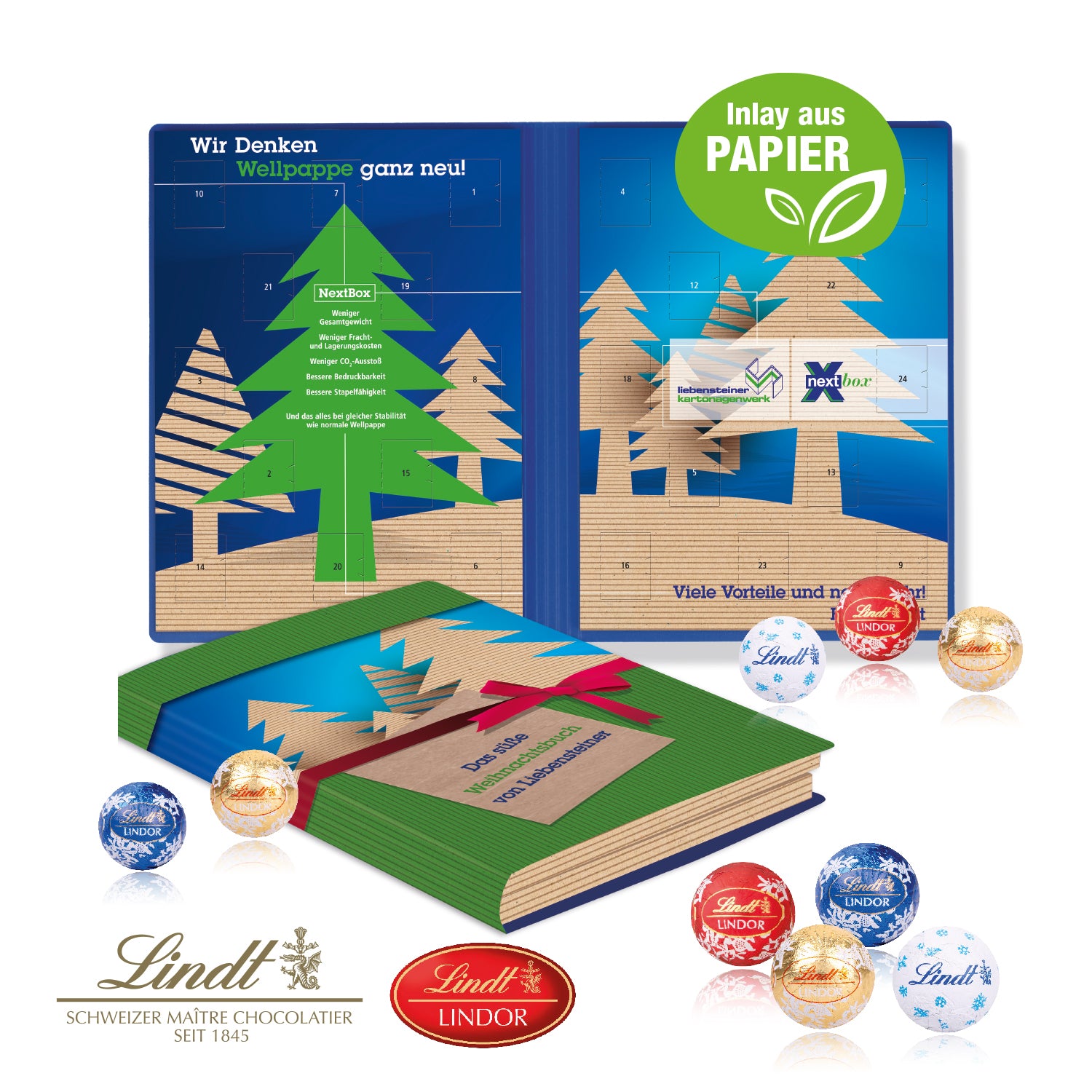 Adventskalender Weihnachtsbuch mit Lindt Minis – Produktansicht
