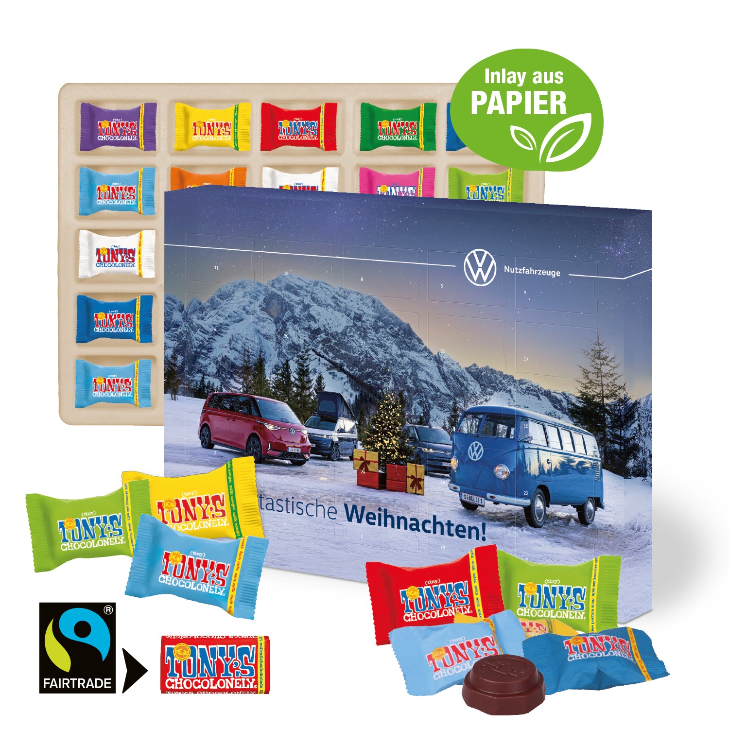 Adventskalender mit Tony’s Chocolonely Schokolade – Produktansicht
