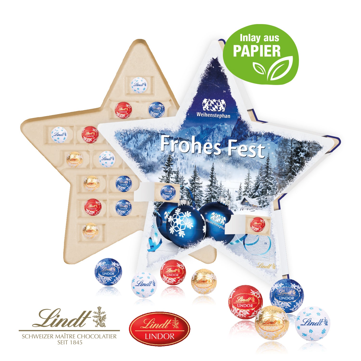 Stern-Adventskalender mit Lindt Schokolade – Produktansicht