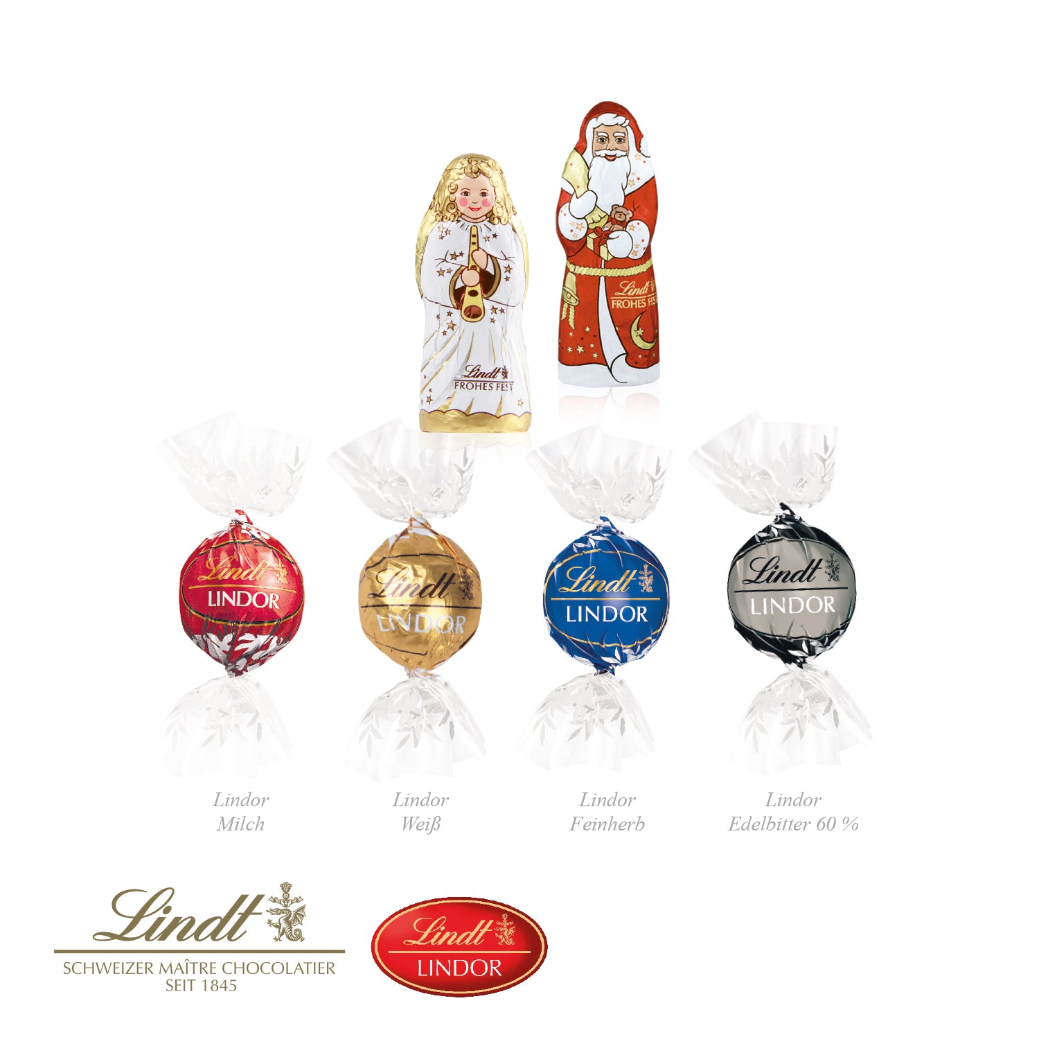Adventskalender Lindt Lindor mit Santa & Engel – mit Papier-Inlay – Füllung