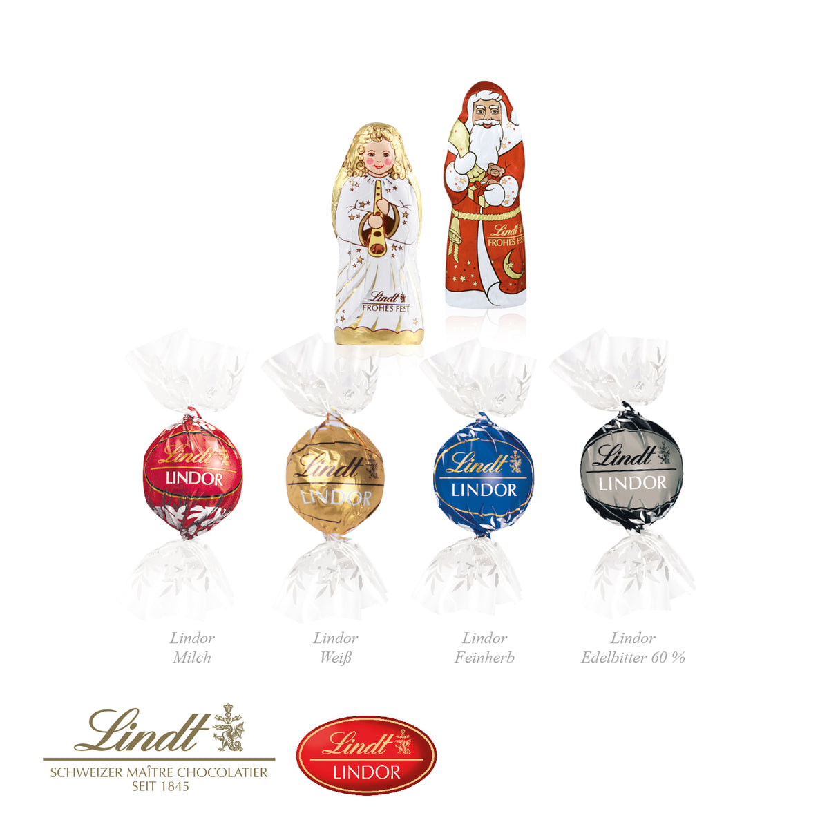 Adventskalender Lindt Lindor mit Santa & Engel – mit Papier-Inlay – Füllung