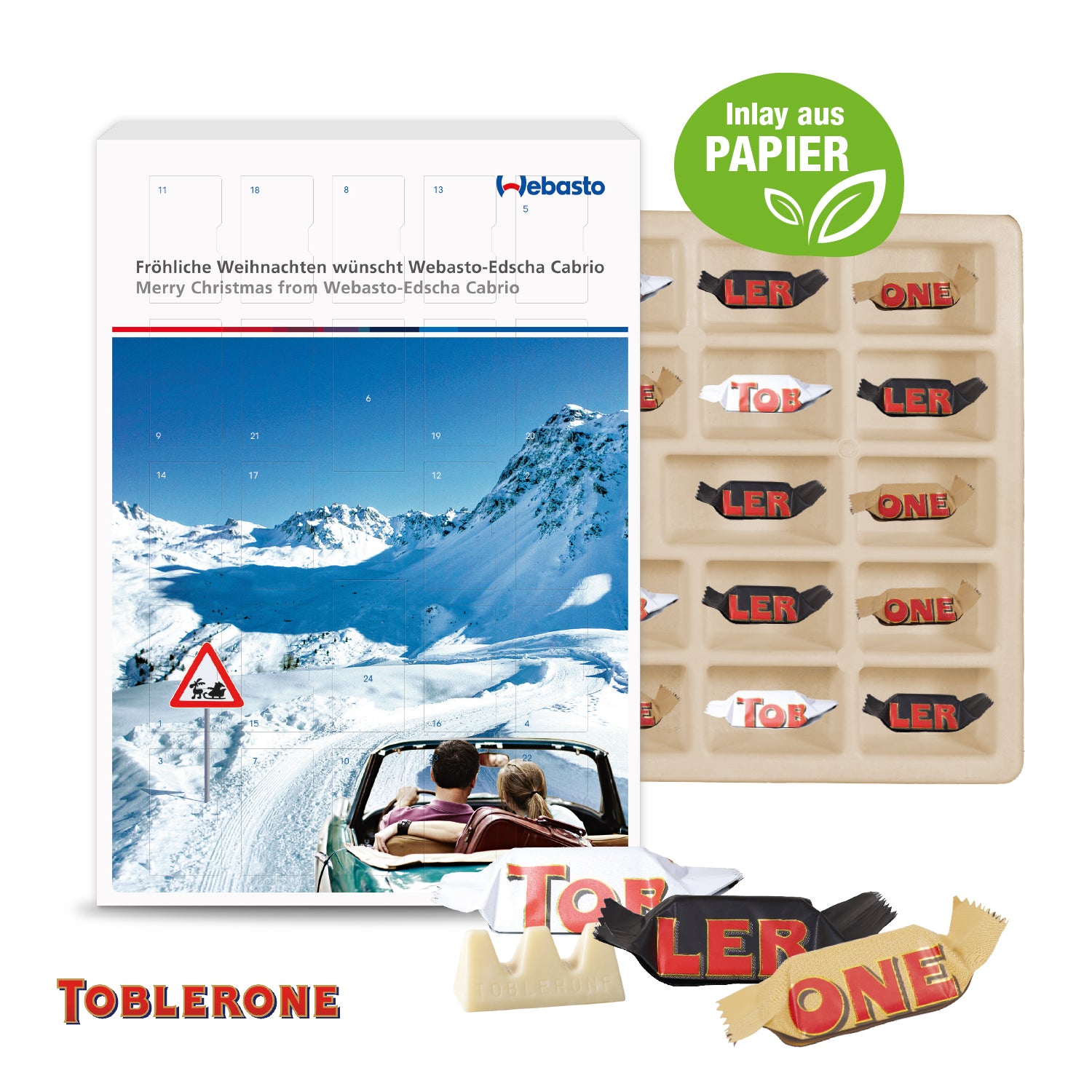 Adventskalender mit TOBLERONE gemischt – mit Papier-Inlay – Produktansicht