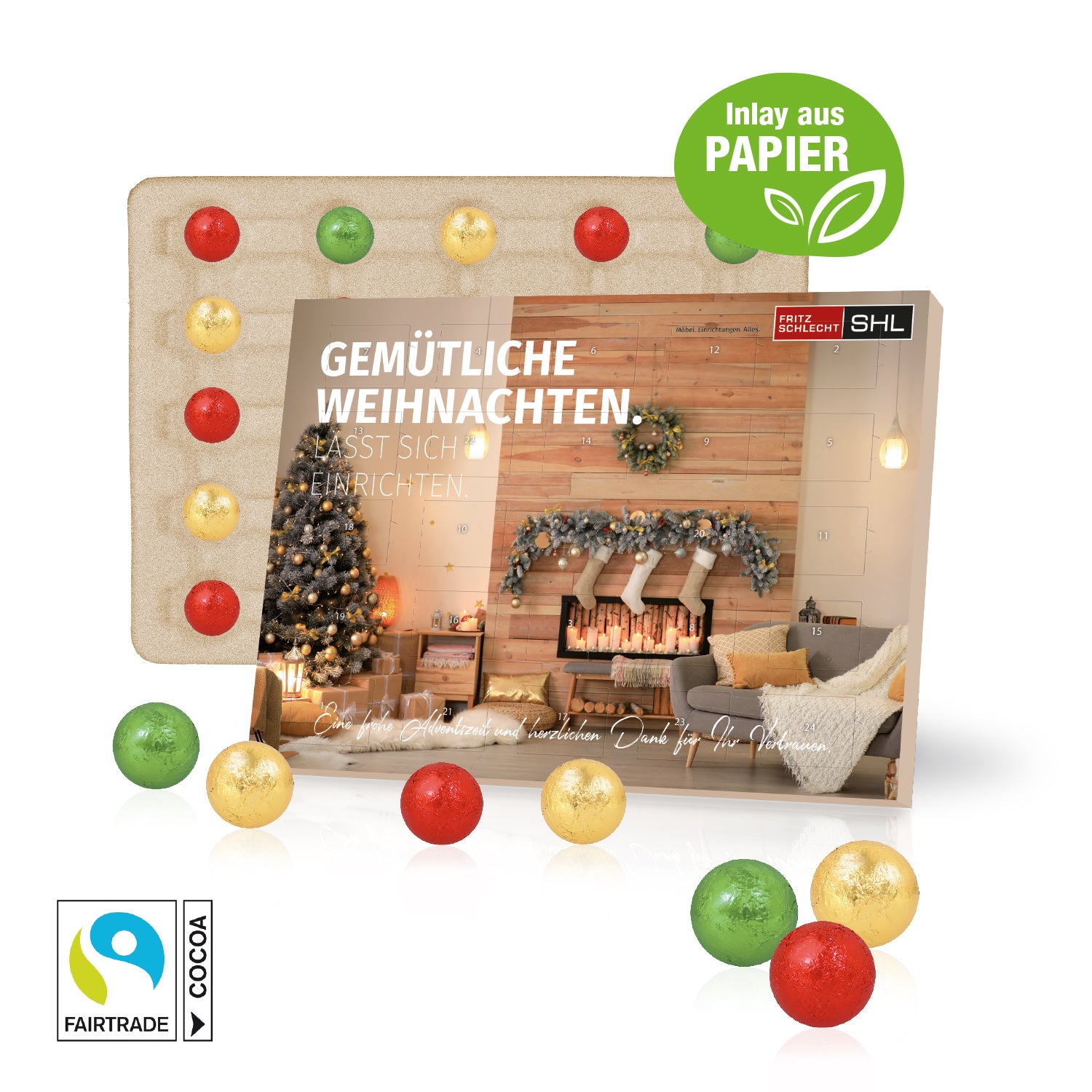 Tisch-Adventskalender mit Fairtrade-Schokolade – Produktansicht