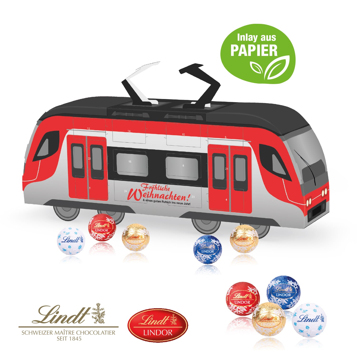 3D-Adventskalender Bahn mit Lindt Schokolade – Produktansicht