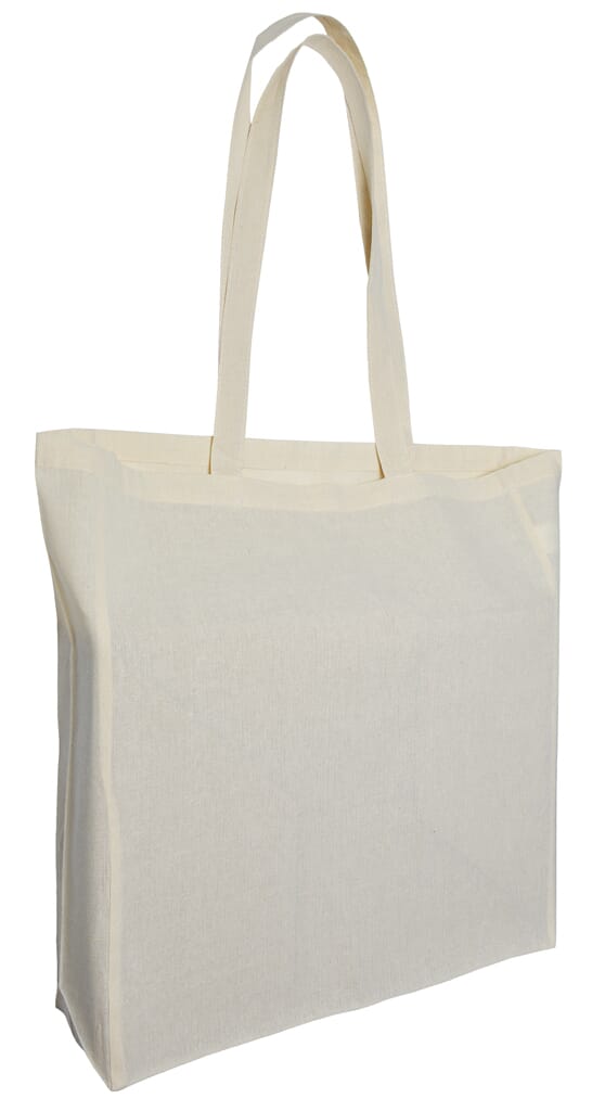 Baumwolltaschen mit langen Henkeln und Bodenfalte, 140 g/m²