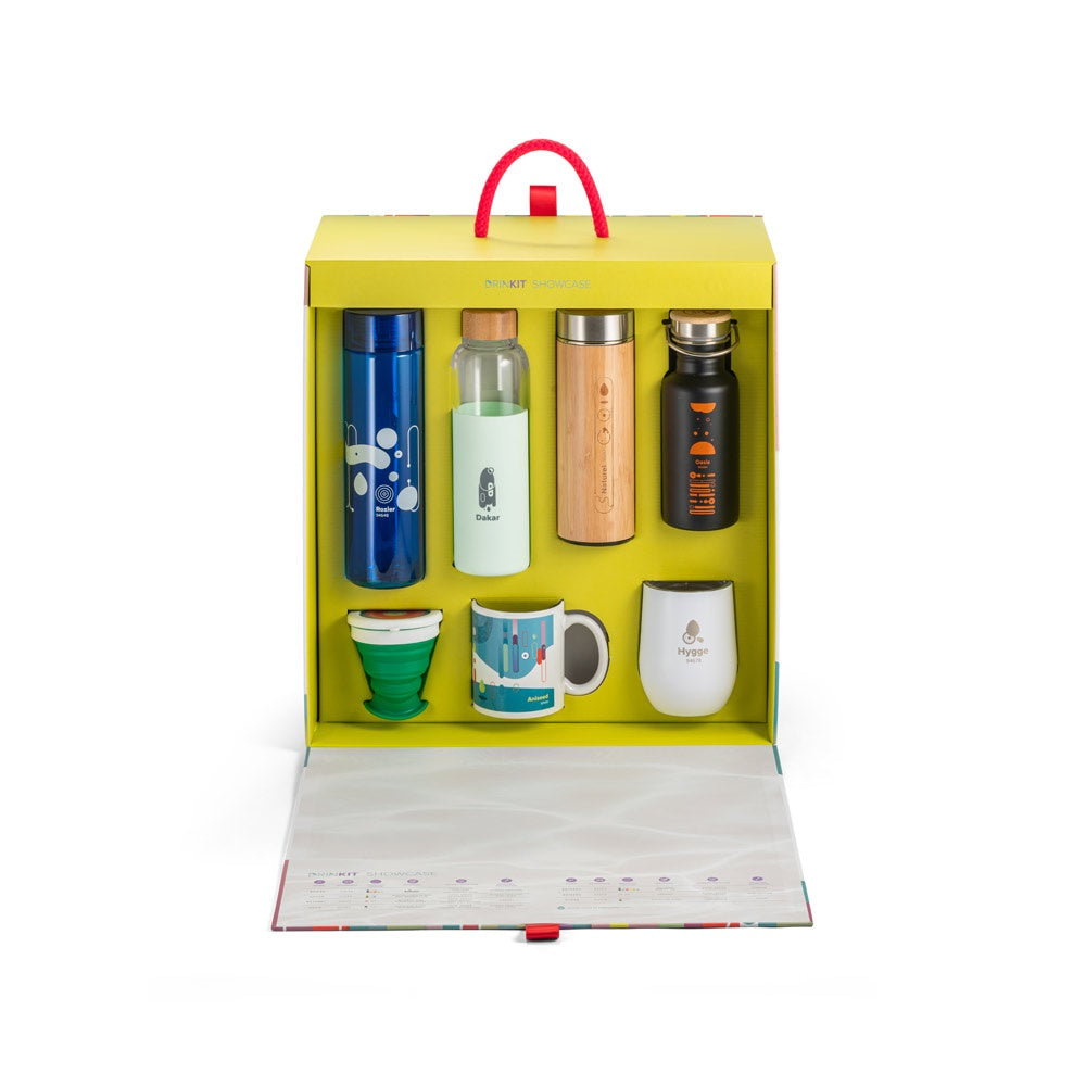 DRINKIT SHOWCASE. Muster-Set bedruckte Drinkware – zusätzliche Ansicht
