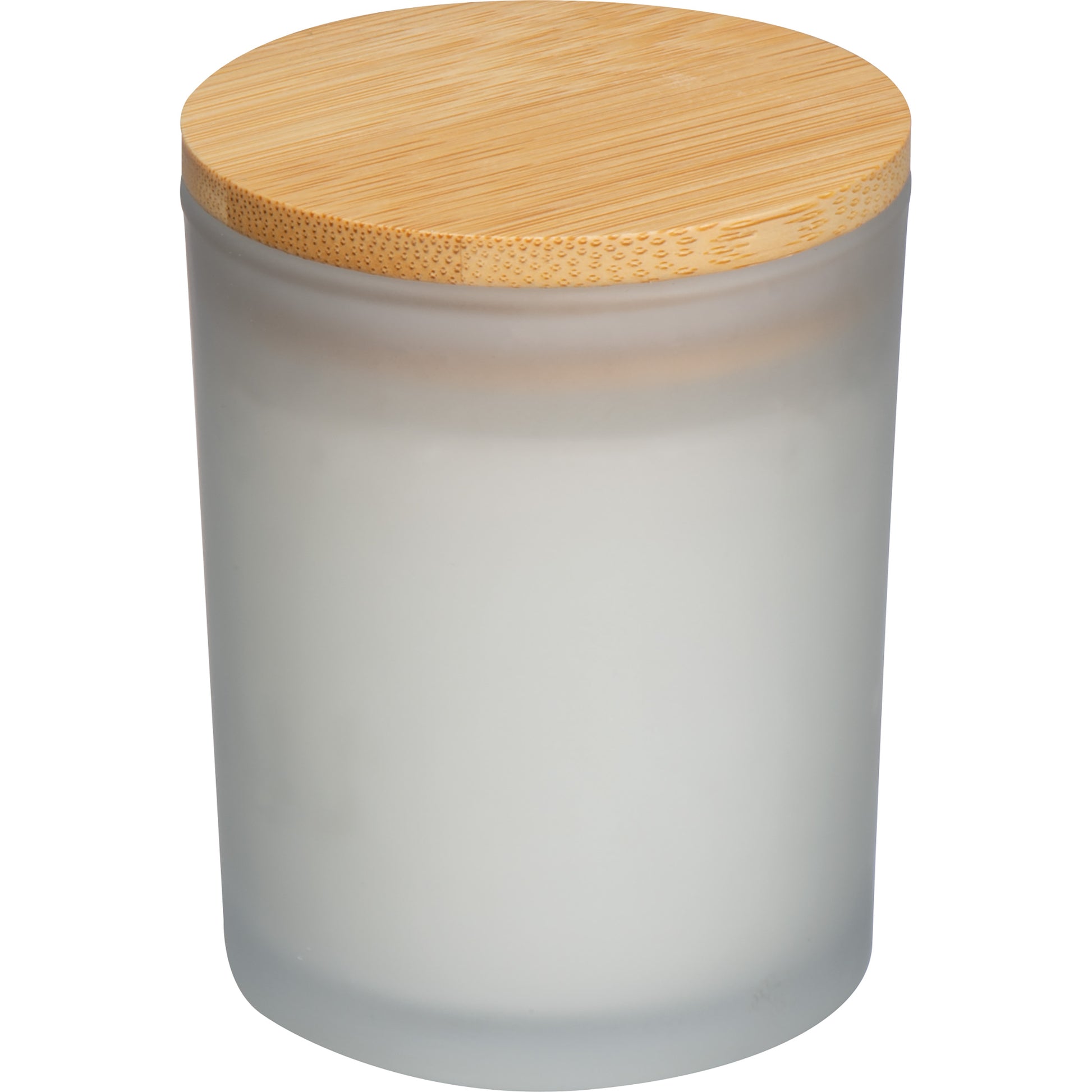 Kerze in gefrostetem Glas mit Bambusdeckel JOSEFA