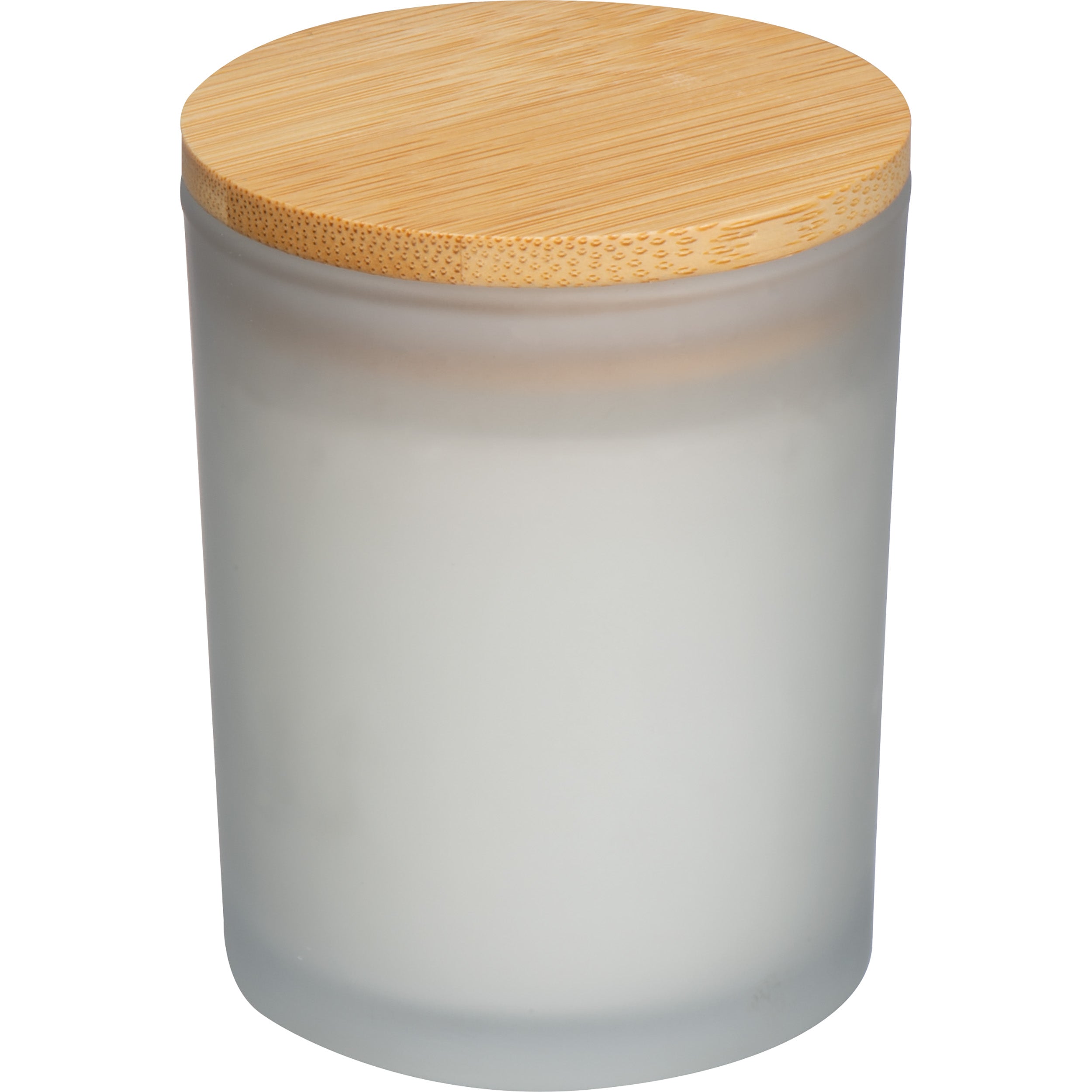 Kerze in gefrostetem Glas mit Bambusdeckel JOSEFA