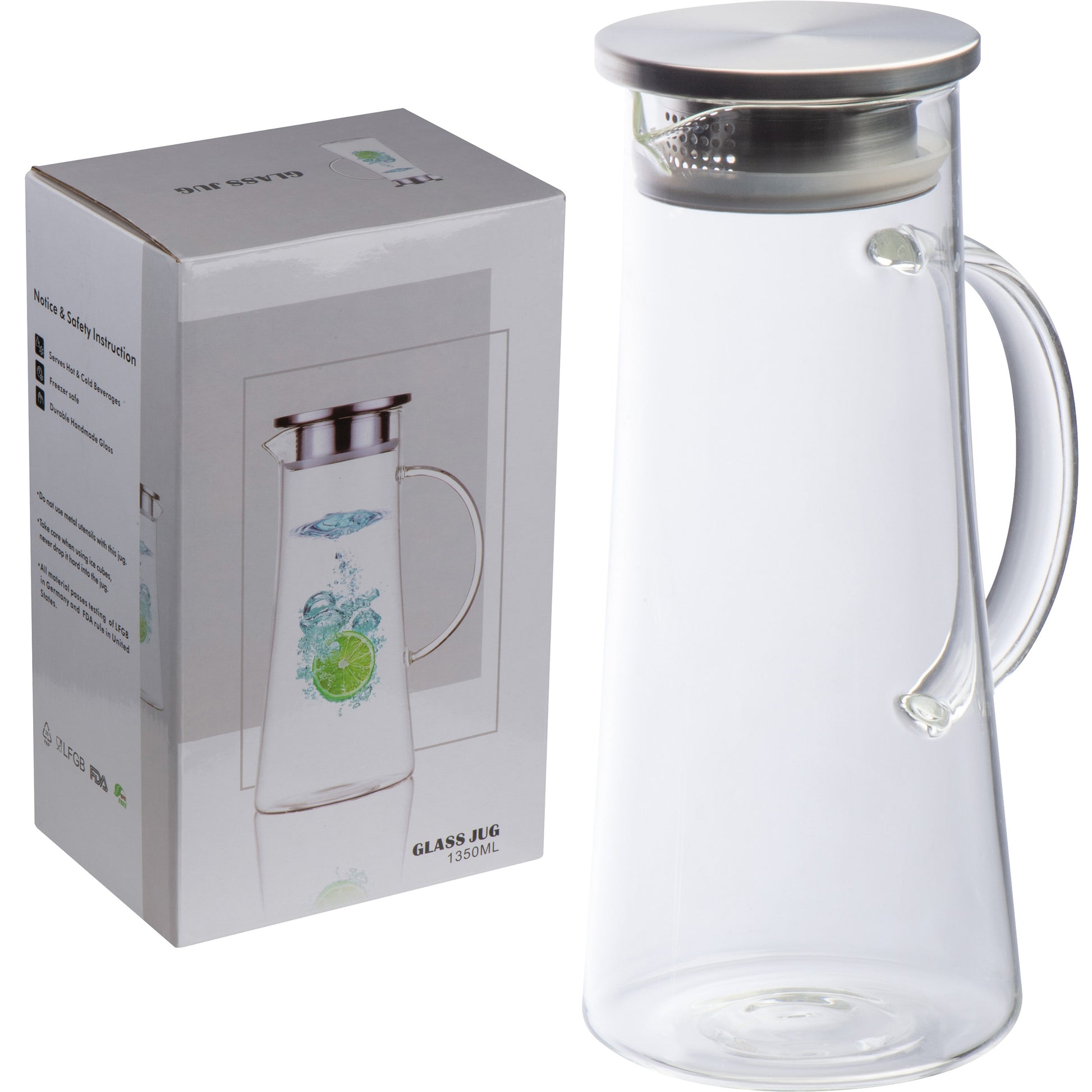 Glaskaraffe mit Edelstahldeckel, 1.350 ml ELLIOTT