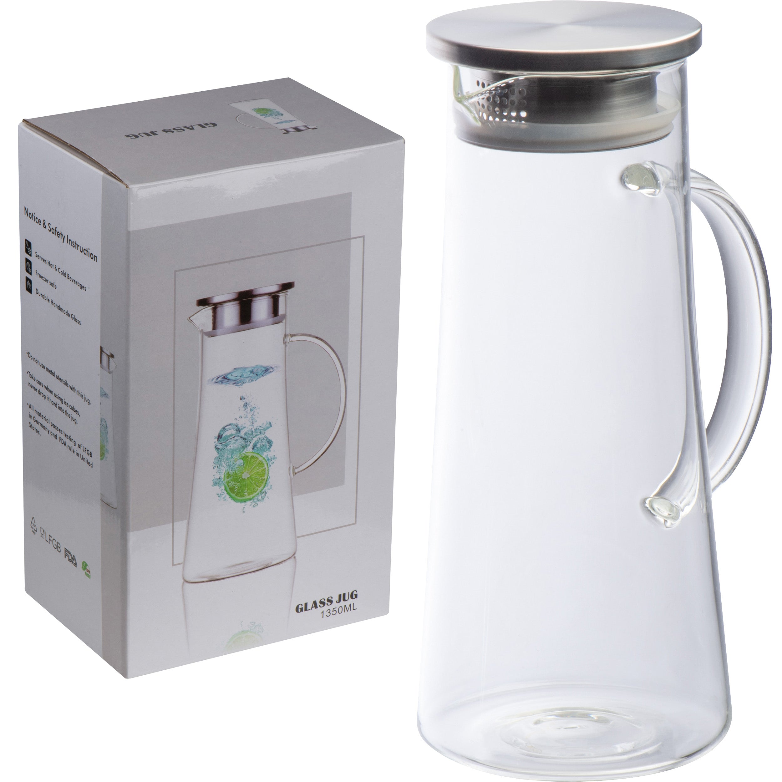 Glaskaraffe mit Edelstahldeckel, 1.350 ml ELLIOTT