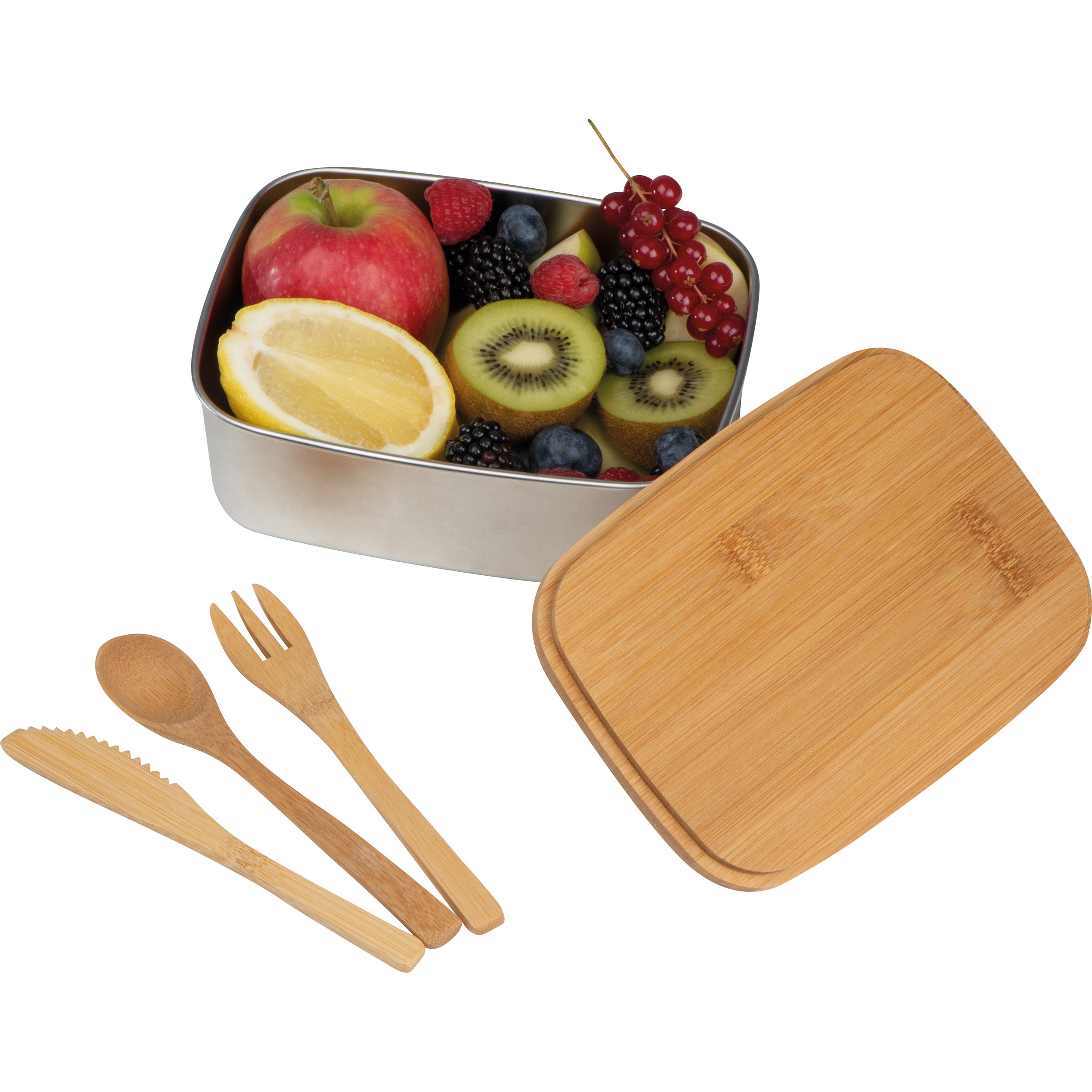 Große Brotzeitbox mit Bambusdeckel und elastischem Band JULIANA