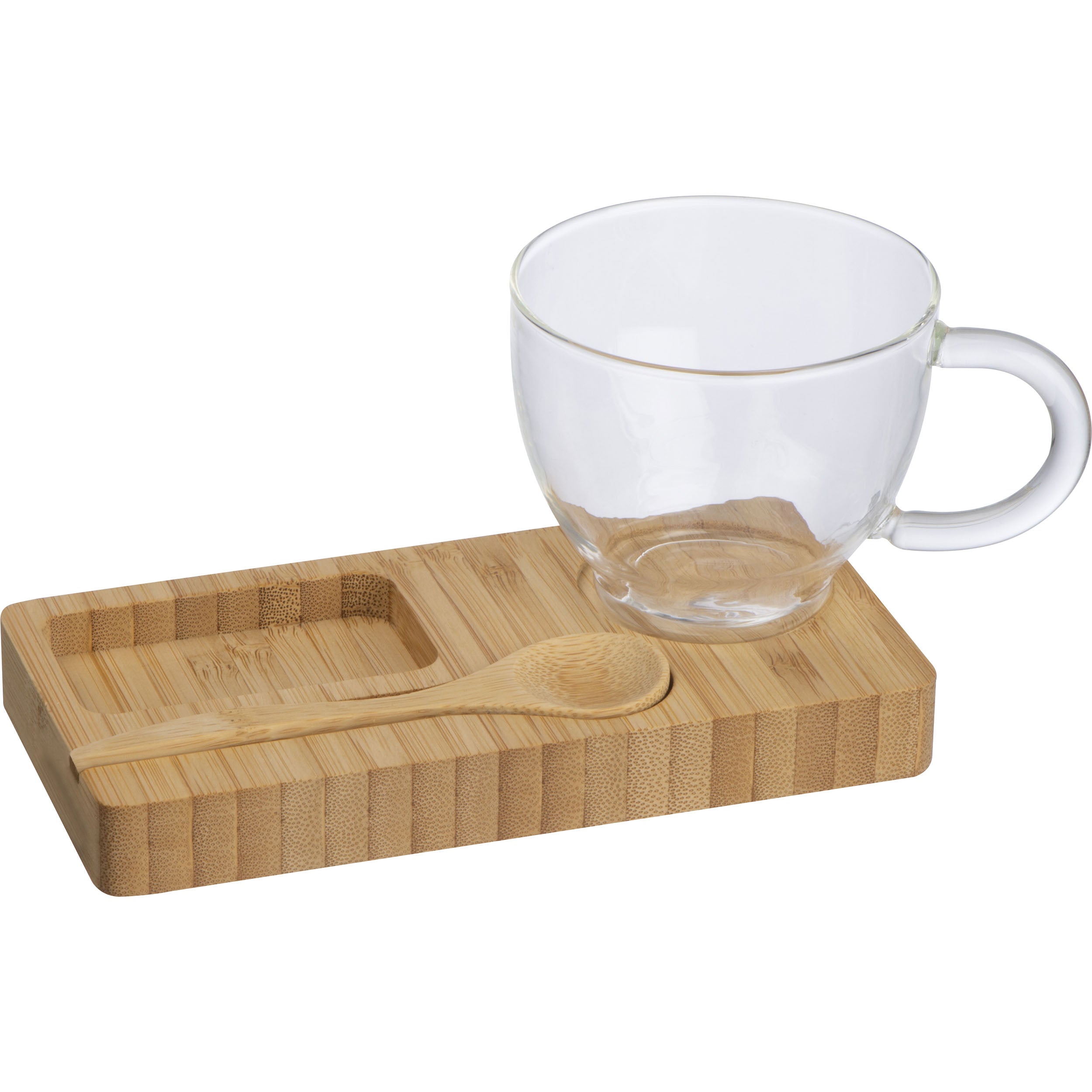 Servierbrett mit Bambuslöffel und Glastasse, 150 ml ROSA
