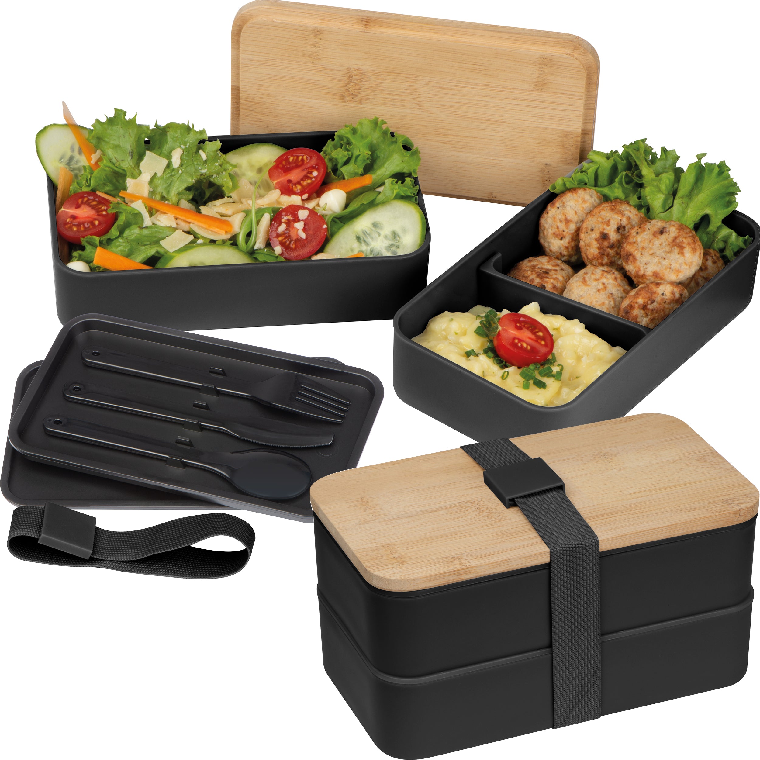 2 stöckige Lunchbox aus Kunststoff und Bambus SALVATORE