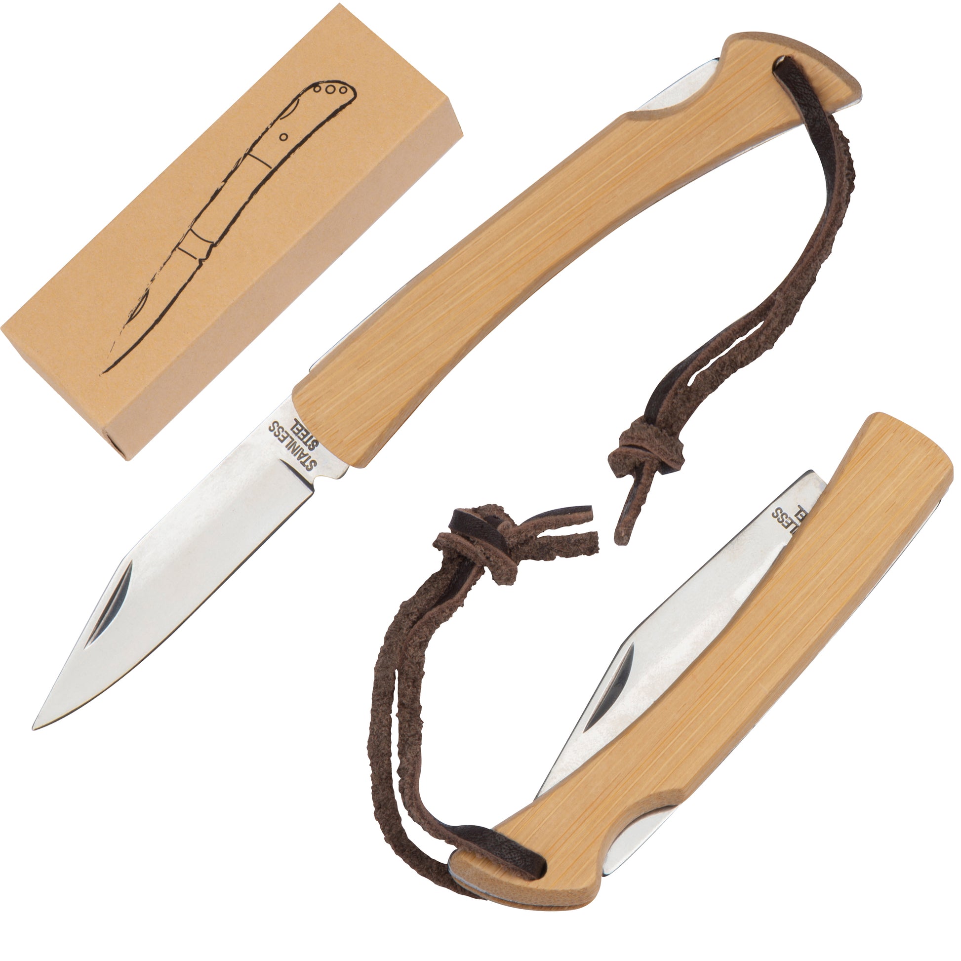 Taschenmesser mit Bambusschalen und Aufhängeschlaufe ERNA