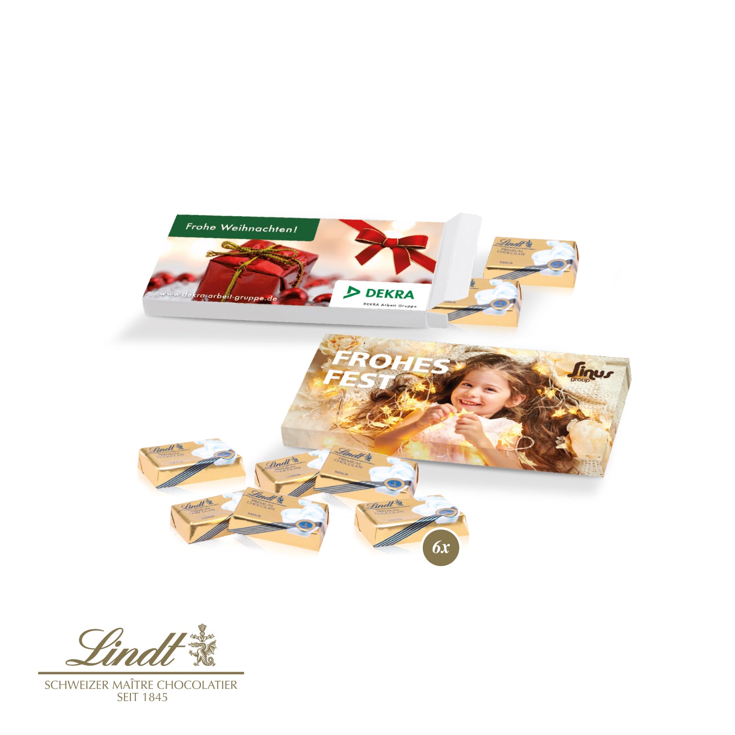 Präsentbox mit Lindt Schokotäfelchen – Produktansicht