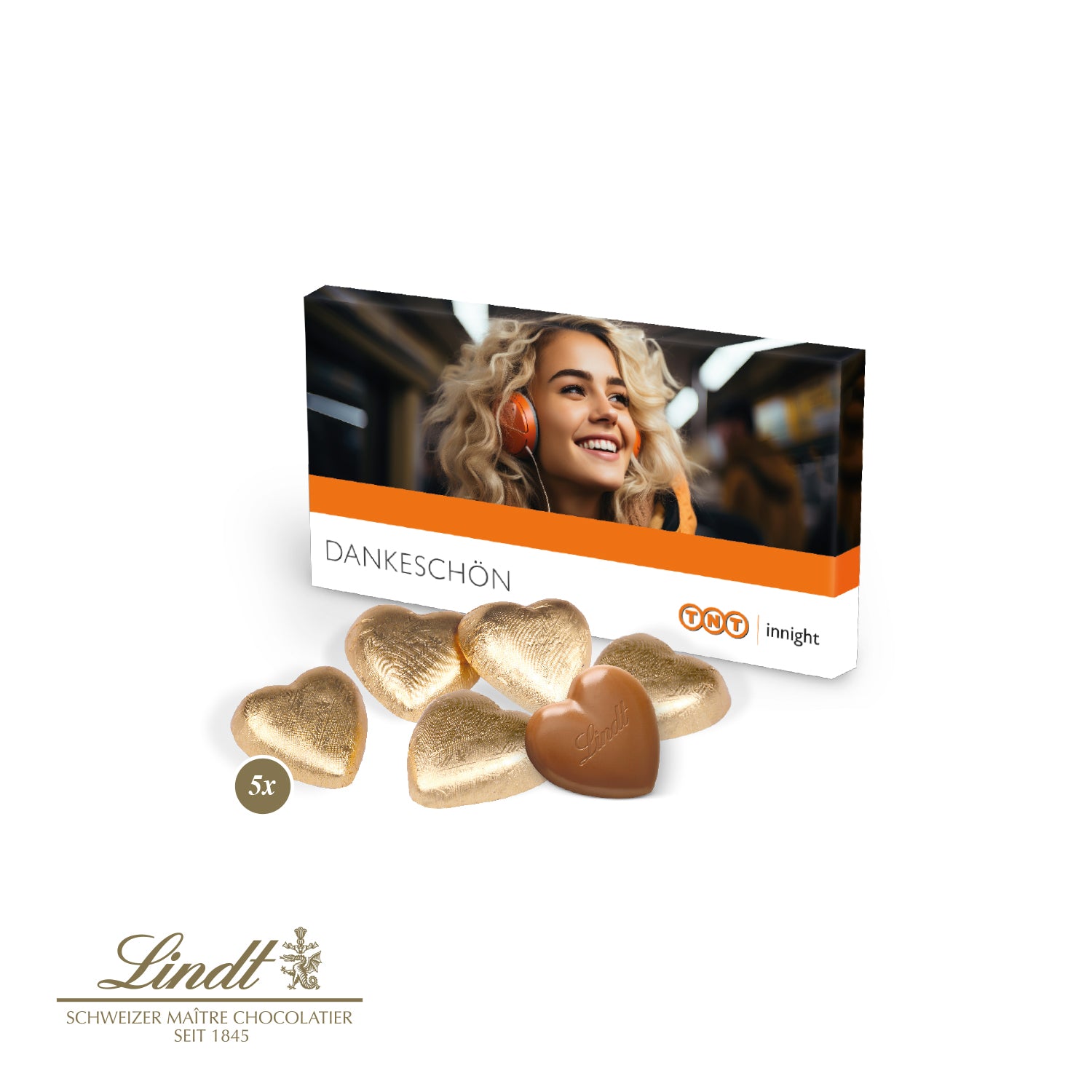 Präsentbox mit Lindt Schokoherzen – Produktansicht