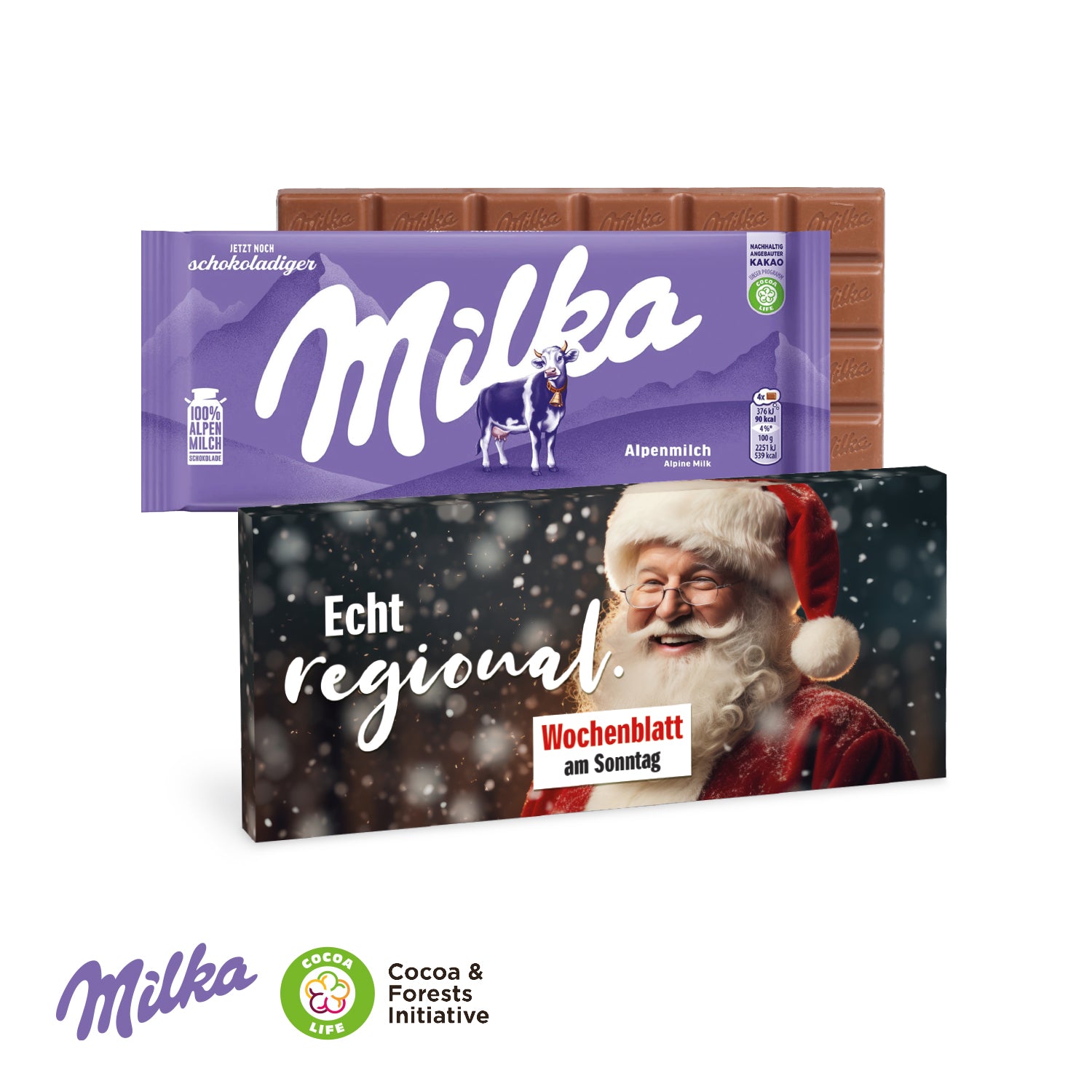 Milka Schokoladentafel in Werbeverpackung – Produktansicht