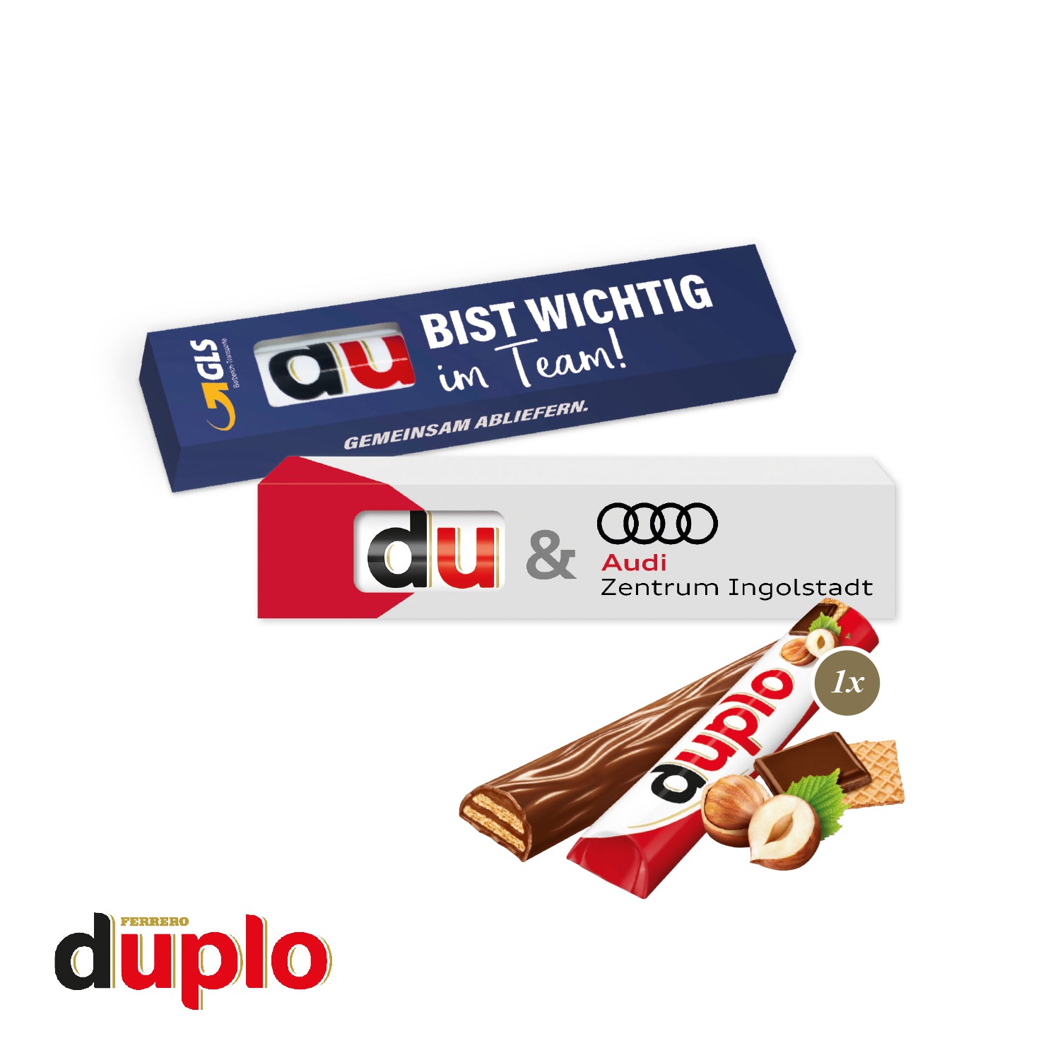 duplo Einzelriegel in Werbeverpackung – Produktansicht