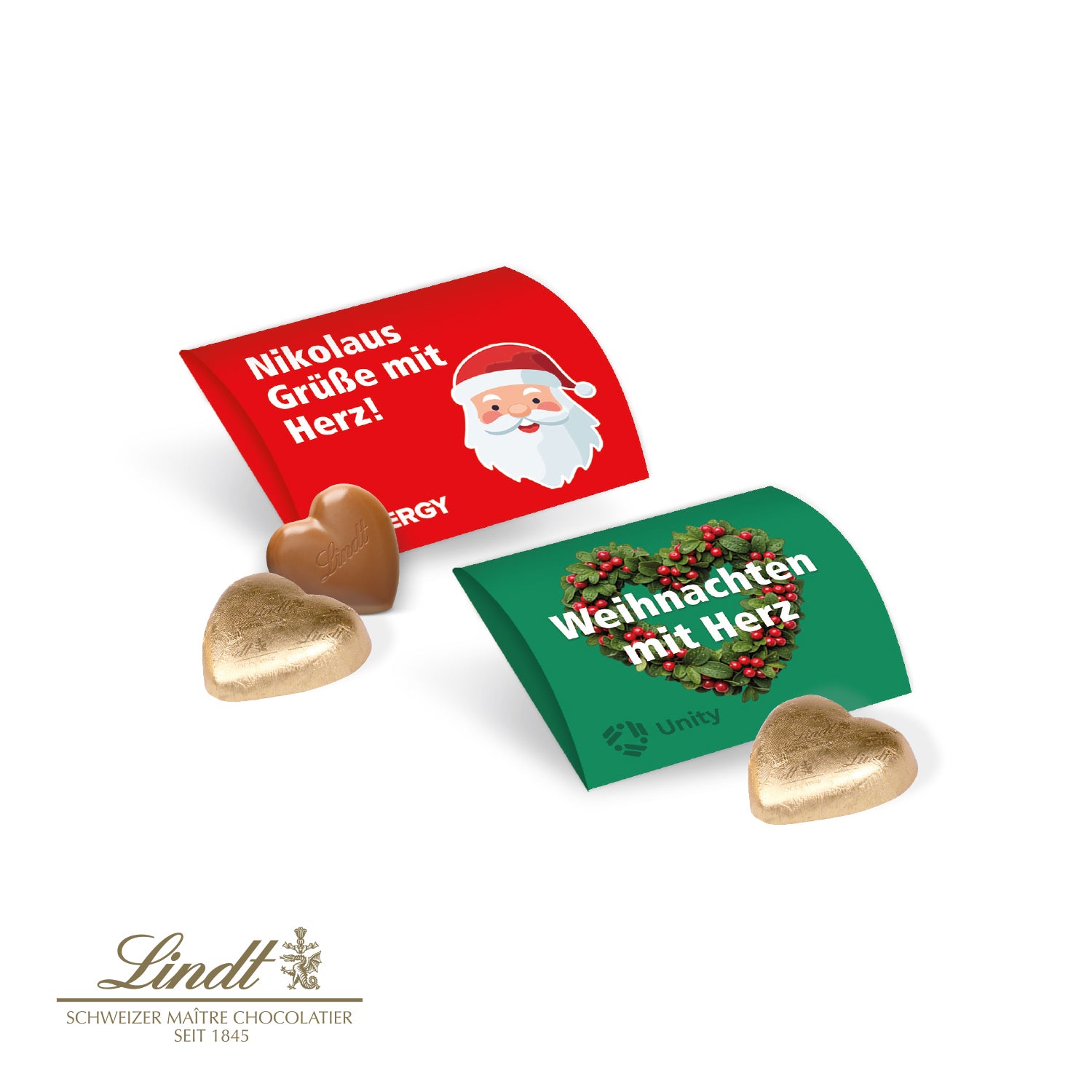 Lindt Schokoherz im Werbebriefchen – Xmas Edition – Produktansicht