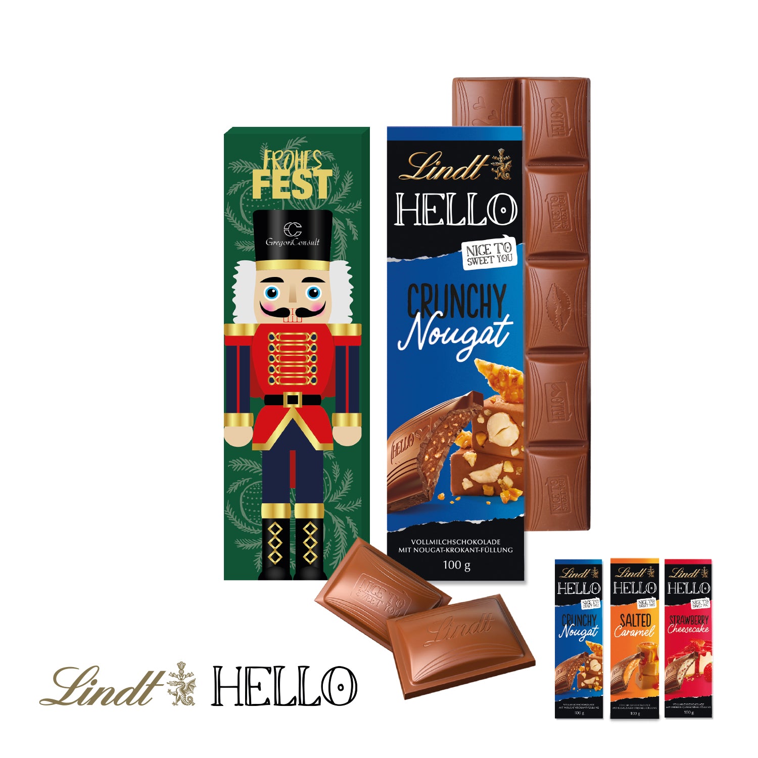 Lindt HELLO Schokoladentafel mit Werbeverpackung – Produktansicht